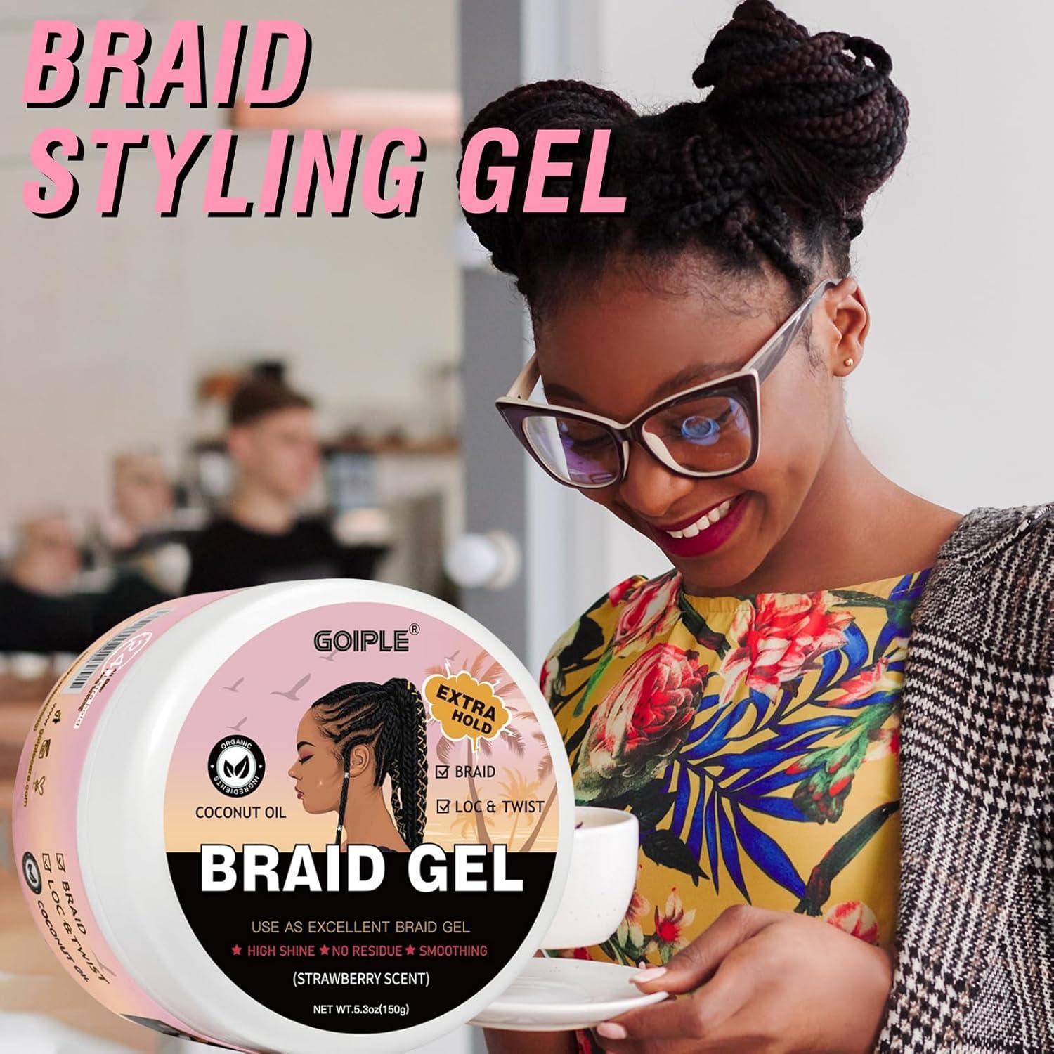 image150g Braid Gel with Extra Hold High Shine for Twists Locs Braids amp Edge Control Smooths Frizz LongLasting for Locks Cornrows 53oz Strawberry Flover
