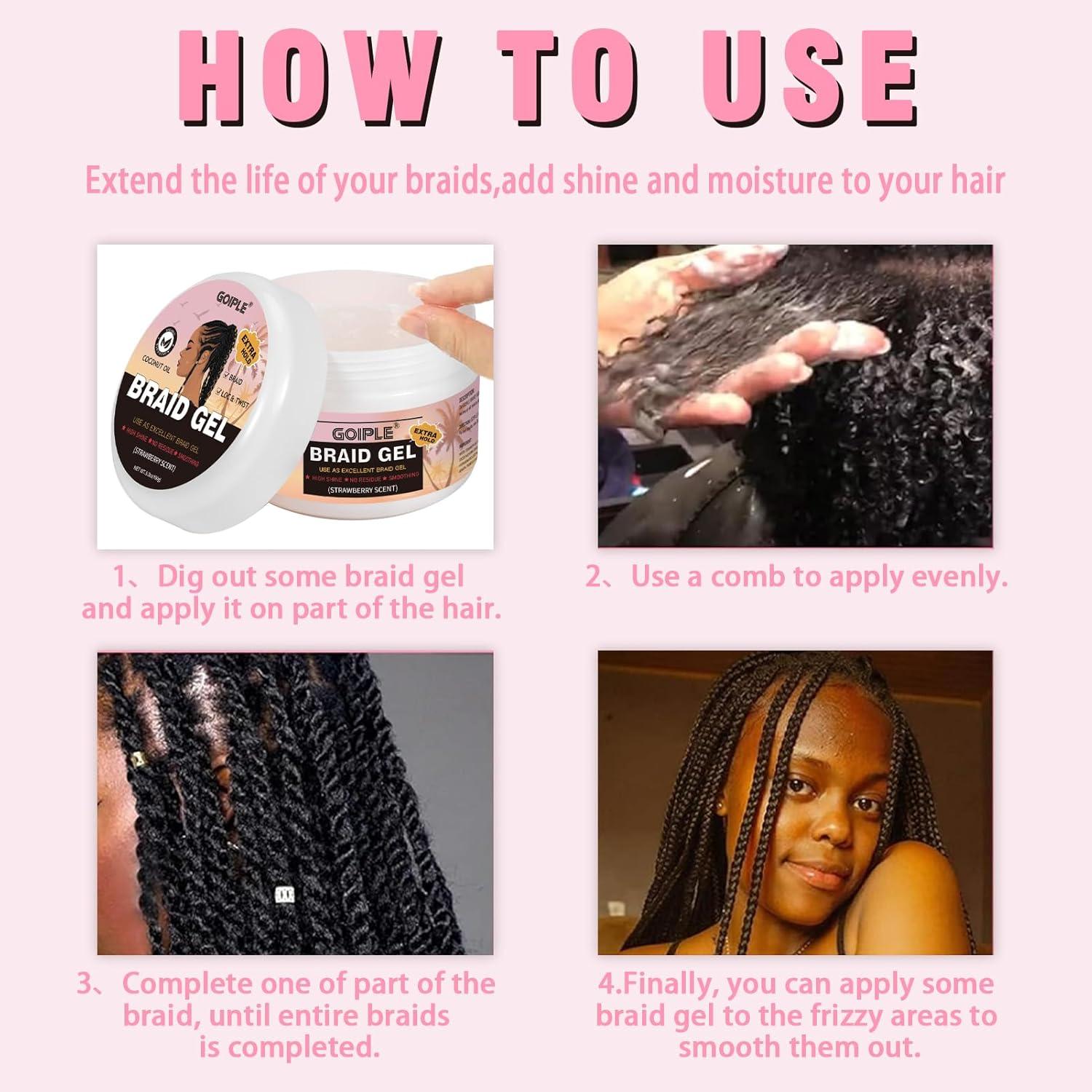 image150g Braid Gel with Extra Hold High Shine for Twists Locs Braids amp Edge Control Smooths Frizz LongLasting for Locks Cornrows 53oz Strawberry Flover