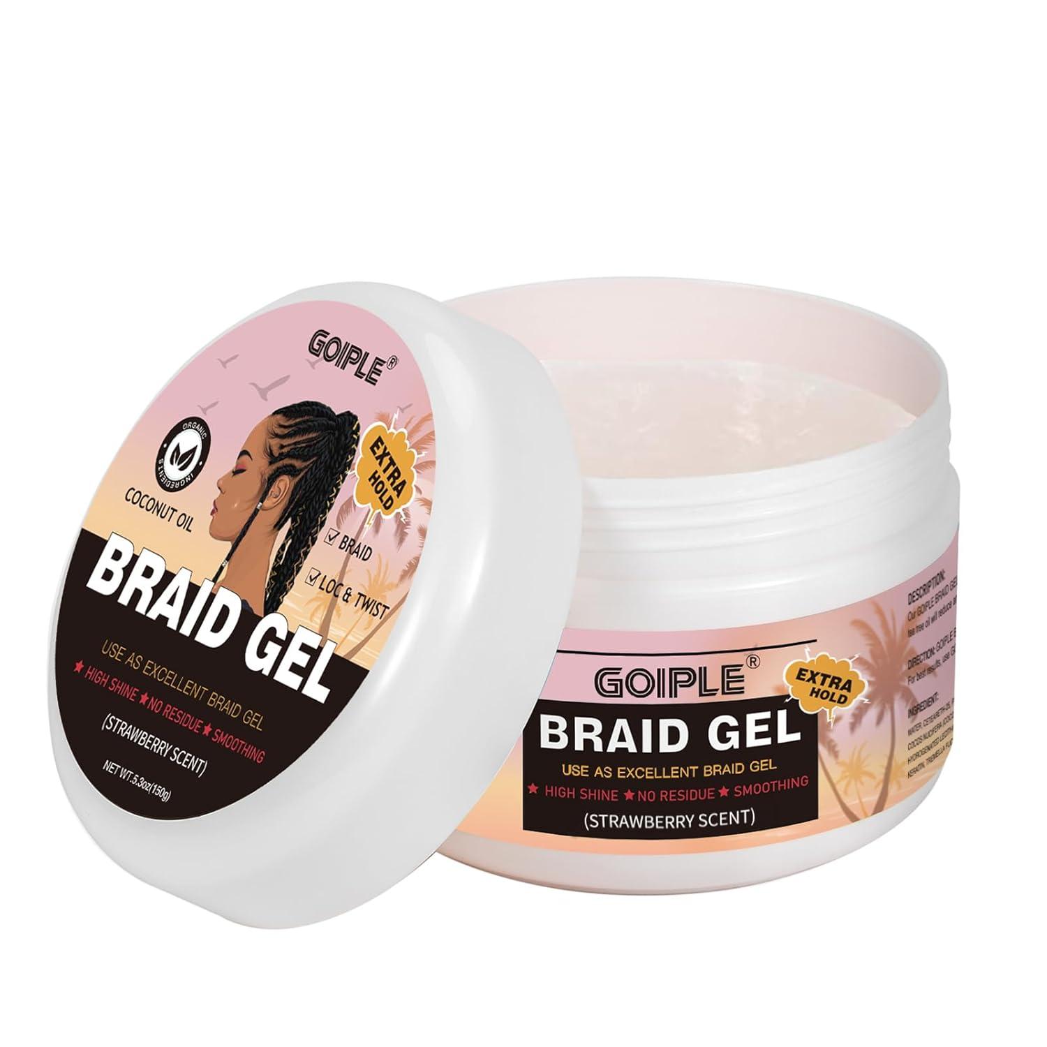 image150g Braid Gel with Extra Hold High Shine for Twists Locs Braids amp Edge Control Smooths Frizz LongLasting for Locks Cornrows 53oz Strawberry Flover