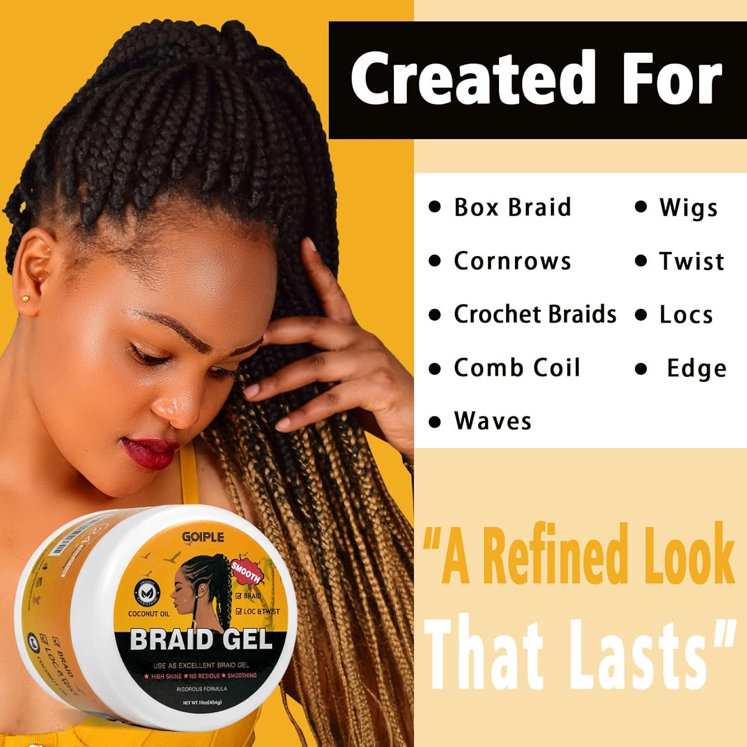 image88OZ Strong Hold Braiding Gel for Twists Locs Cornrows Tames Frizz High Shine No Flake Easy Edge Controlbraid gel16oz
