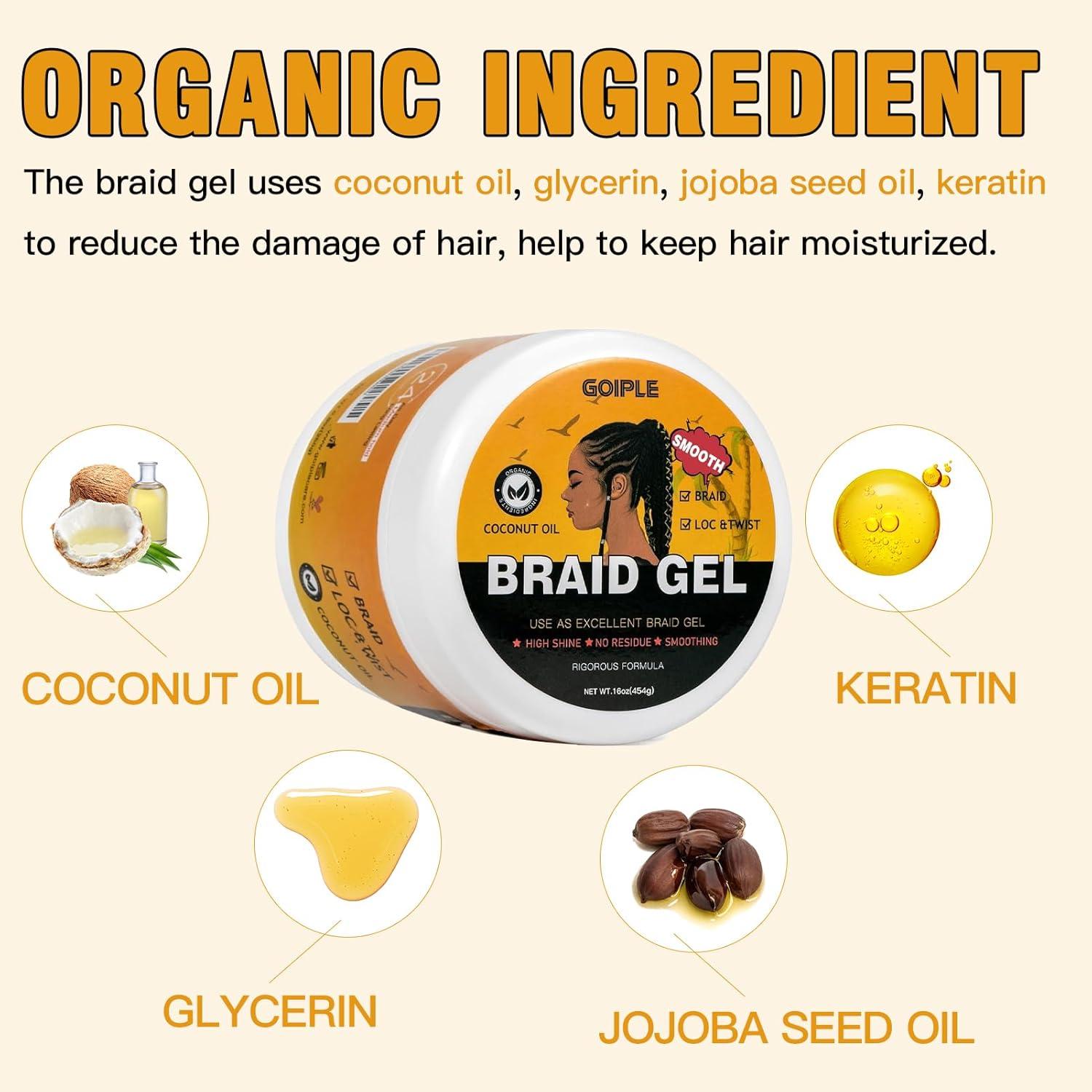 image88OZ Strong Hold Braiding Gel for Twists Locs Cornrows Tames Frizz High Shine No Flake Easy Edge Controlbraid gel16oz