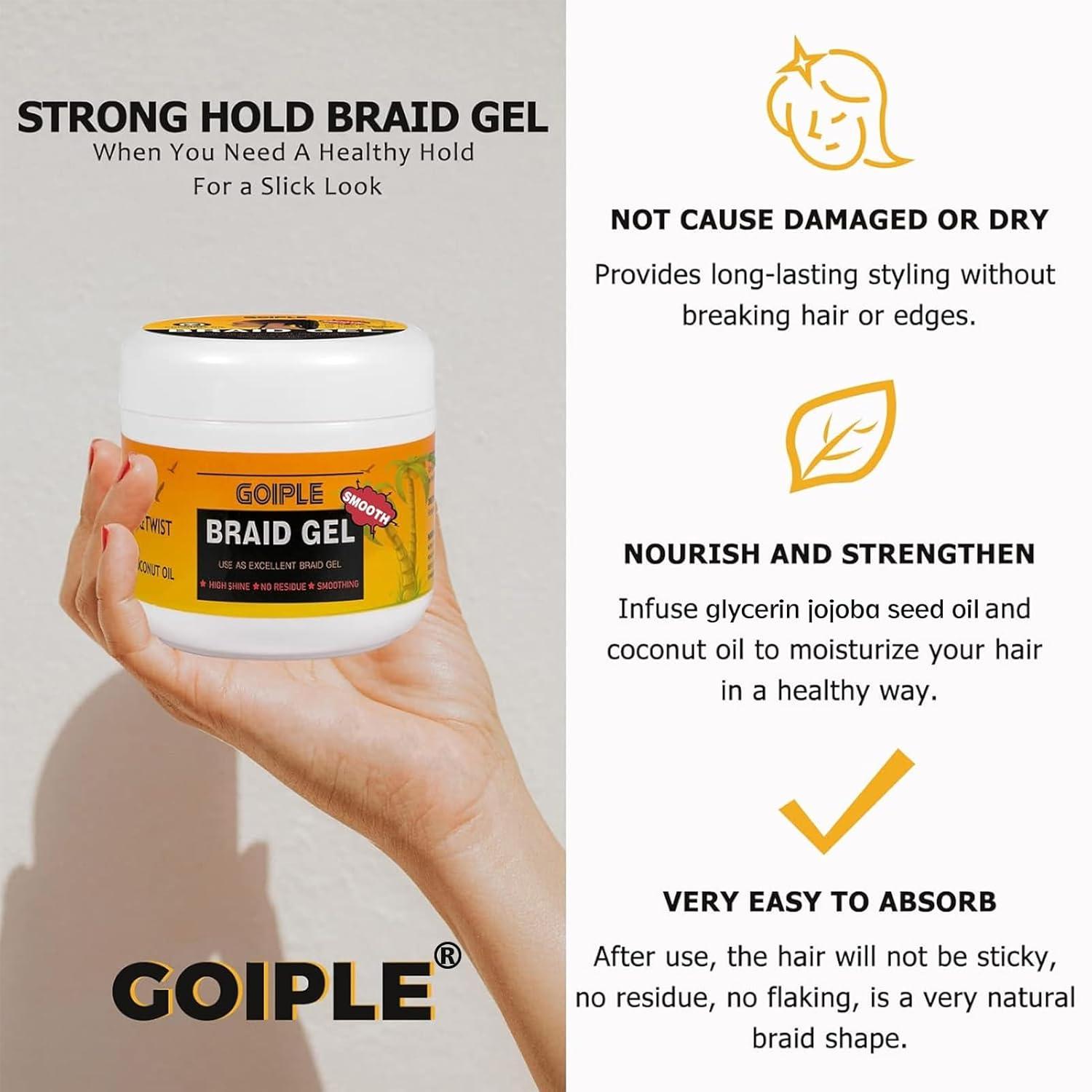 image88OZ Strong Hold Braiding Gel for Twists Locs Cornrows Tames Frizz High Shine No Flake Easy Edge Controlbraid gel16oz