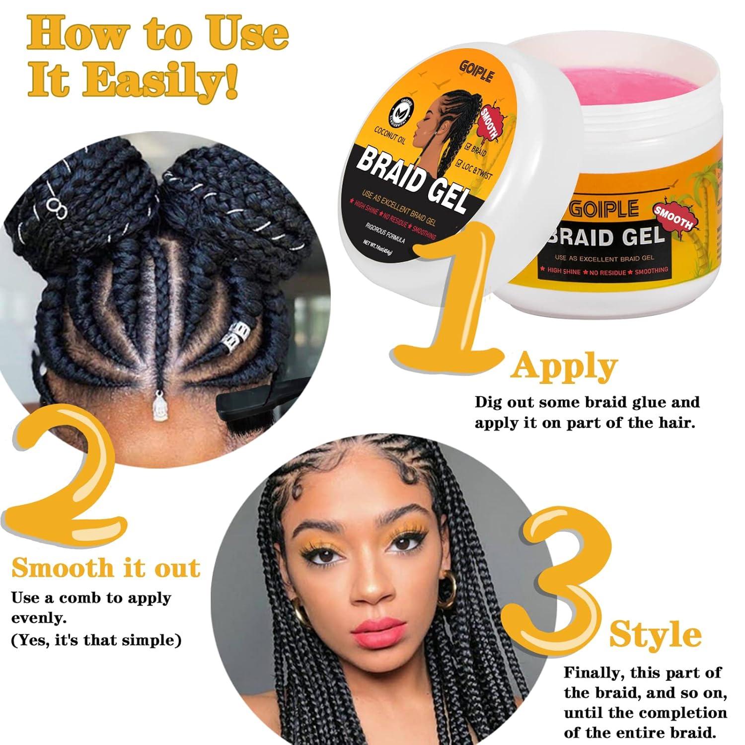 image88OZ Strong Hold Braiding Gel for Twists Locs Cornrows Tames Frizz High Shine No Flake Easy Edge Controlbraid gel16oz