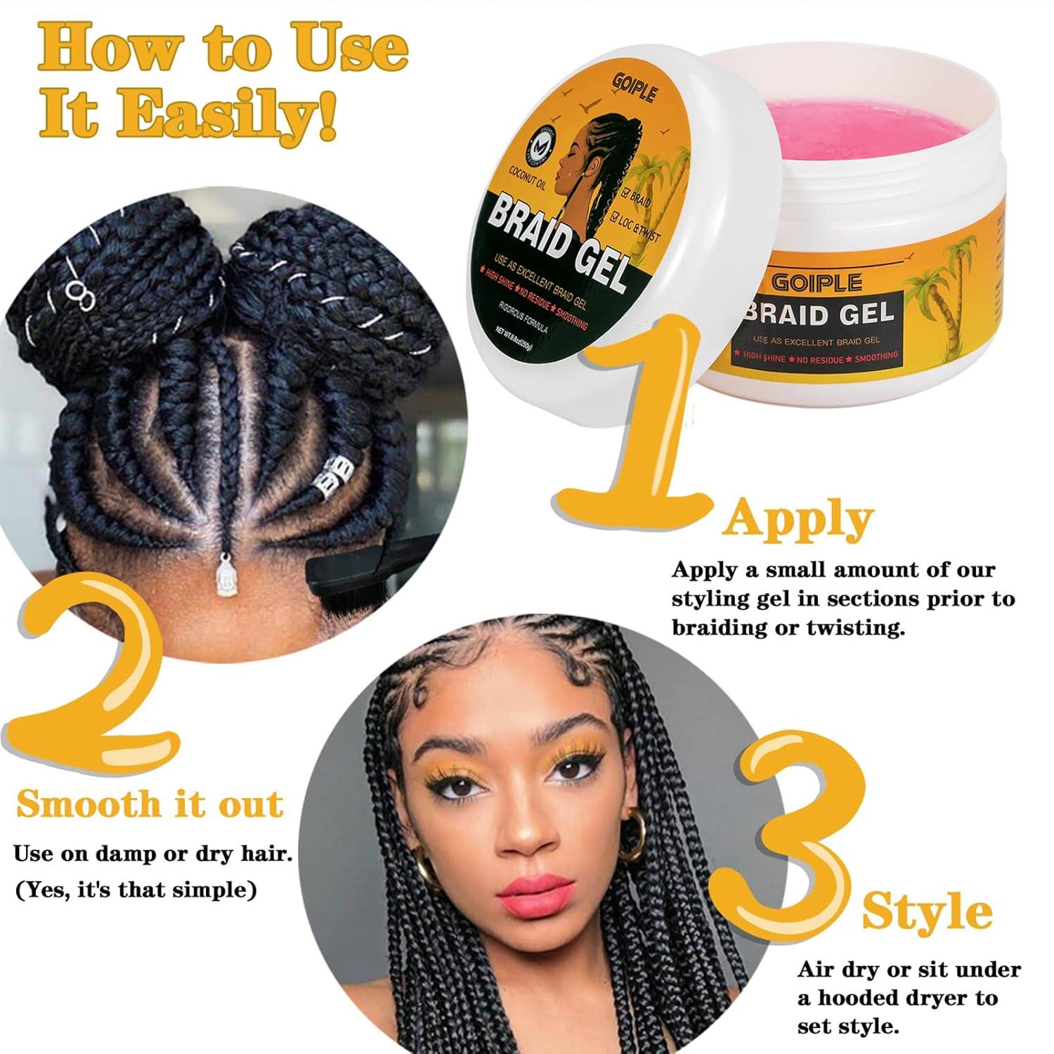 image88OZ Strong Hold Braiding Gel for Twists Locs Cornrows Tames Frizz High Shine No Flake Easy Edge Controlbraid gel88oz