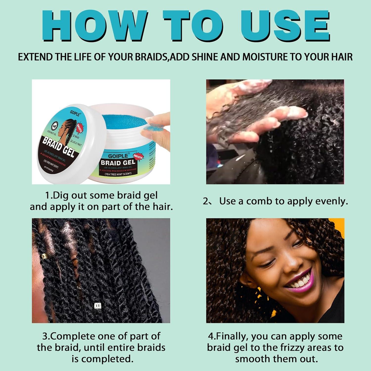 image88OZ Strong Hold Braiding Gel for Twists Locs Cornrows Tames Frizz High Shine No Flake Easy Edge Controlbraid gel88ozTea Tree