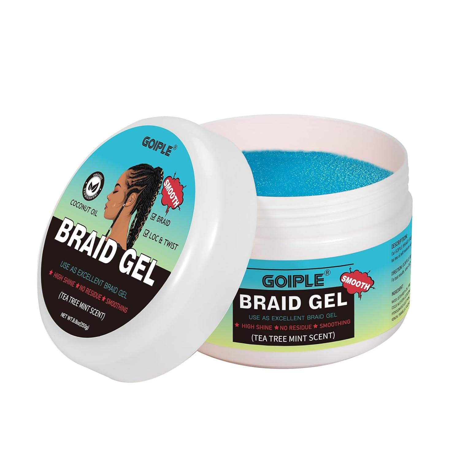 image88OZ Strong Hold Braiding Gel for Twists Locs Cornrows Tames Frizz High Shine No Flake Easy Edge Controlbraid gel88ozTea Tree