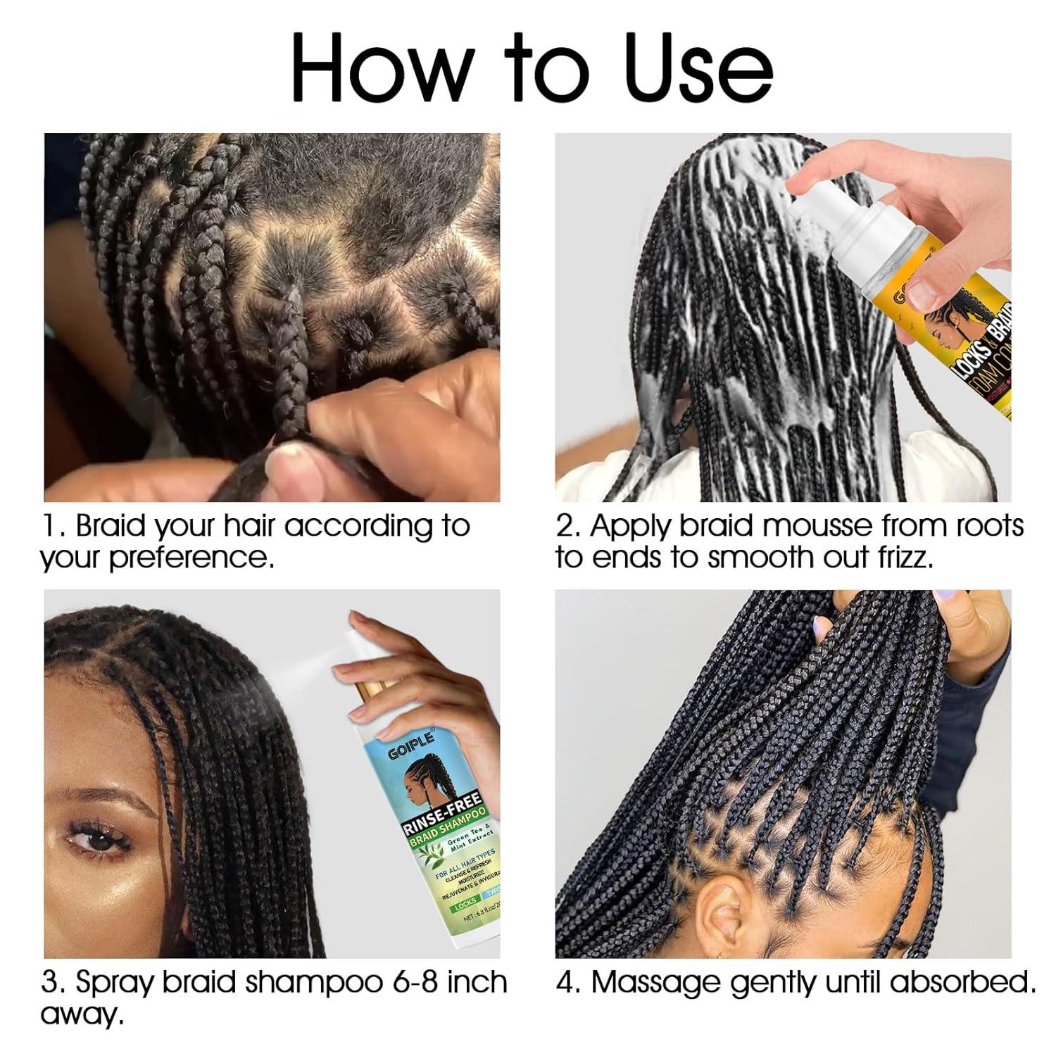 imageBraid Foam Control Mousse Braiding Mousse NoWater Braid Shampoo for Braids Twist Locs Hair Foaming No Flake Extra Hold RinseFree Dreadlock Shampoo for BuildUp Odor Itch amp Flakes2PCSbraid shampoo braid mousse2pcs