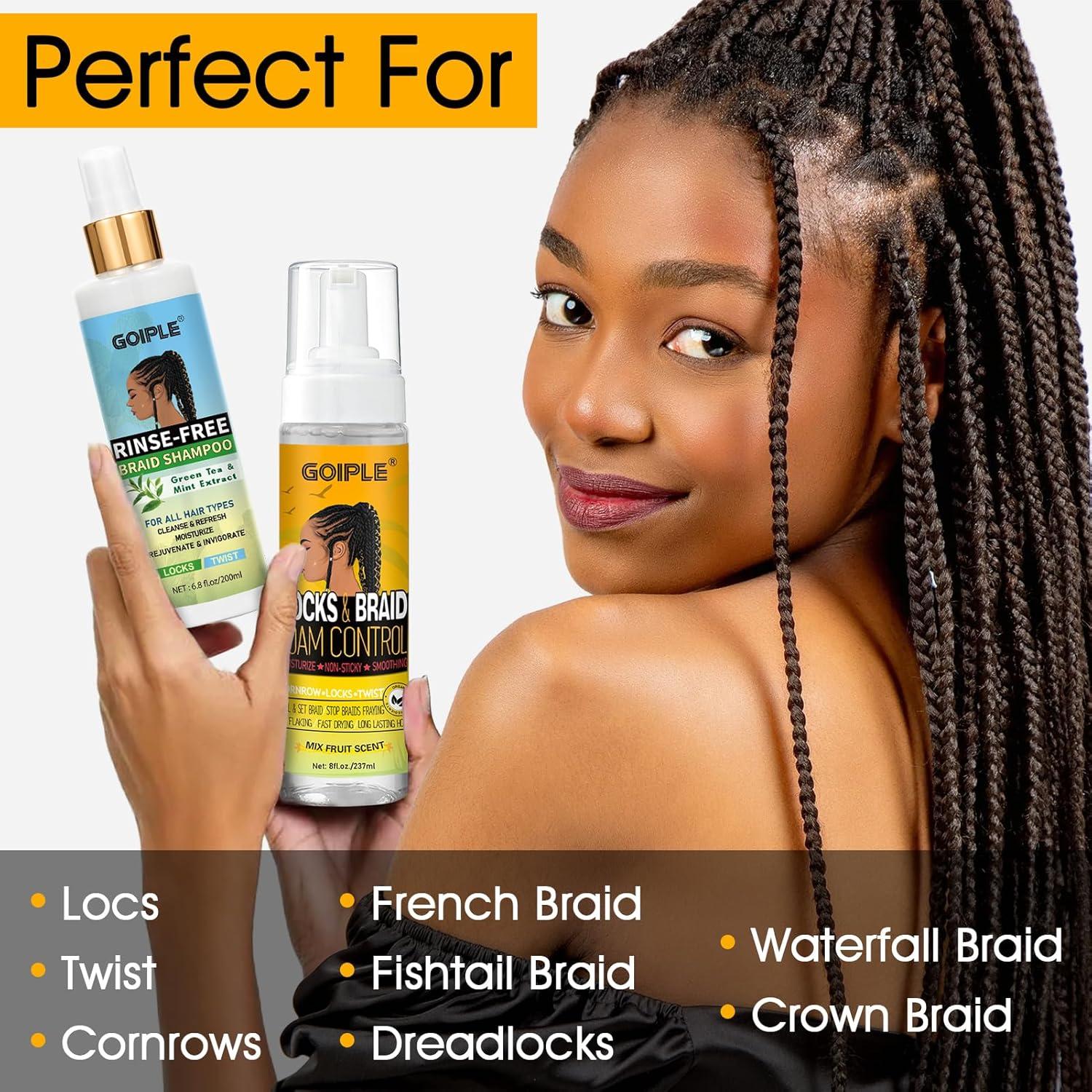 imageBraid Foam Control Mousse Braiding Mousse NoWater Braid Shampoo for Braids Twist Locs Hair Foaming No Flake Extra Hold RinseFree Dreadlock Shampoo for BuildUp Odor Itch amp Flakes2PCSbraid shampoo braid mousse2pcs