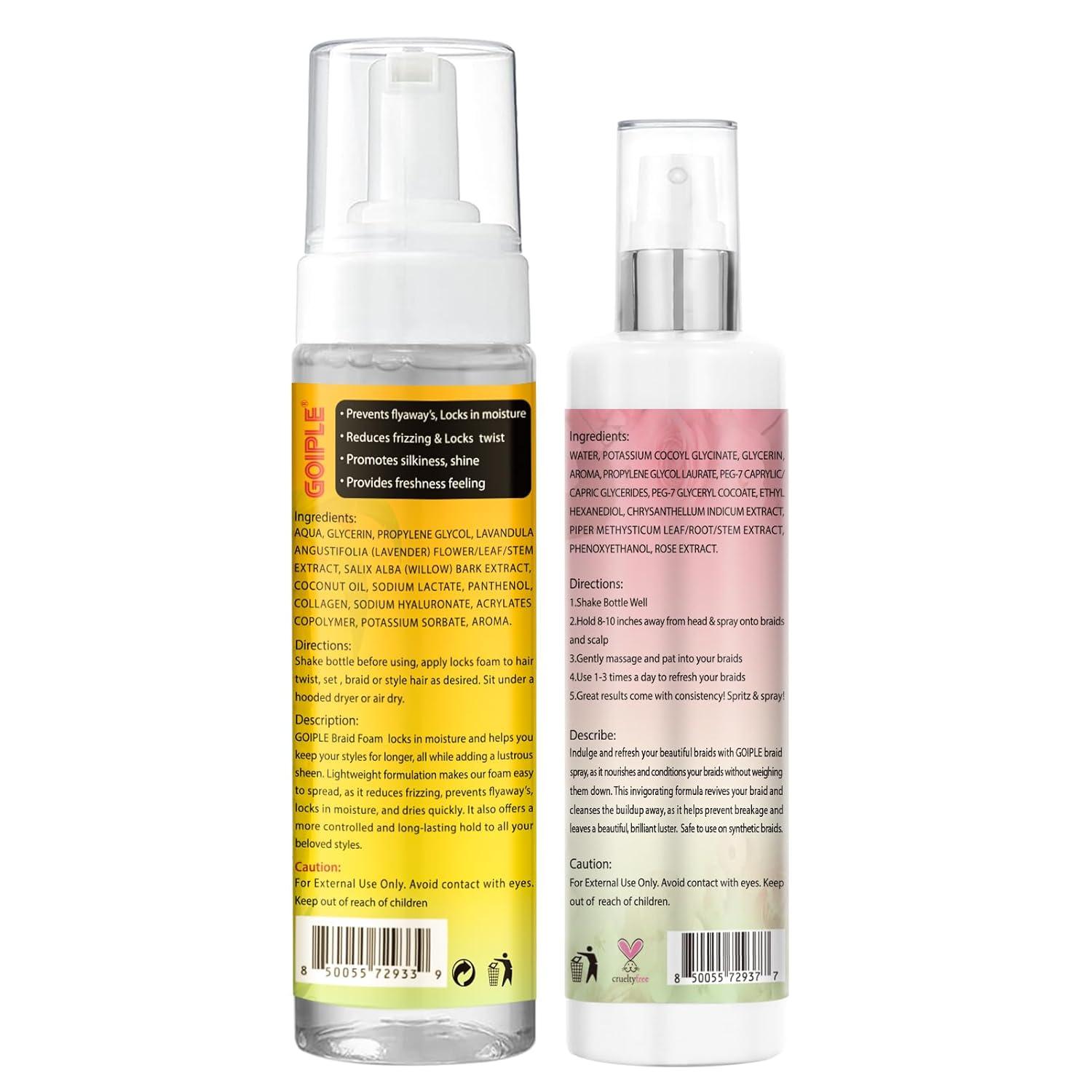 imageBraid Foam Control Mousse Hair Braiding Mousse for Twist Locs Braids Lightweight Braid Spray Rose Mint for Dreads Dreadlocks Locks Spray Rose Water for Itchy Scalp 2PCS