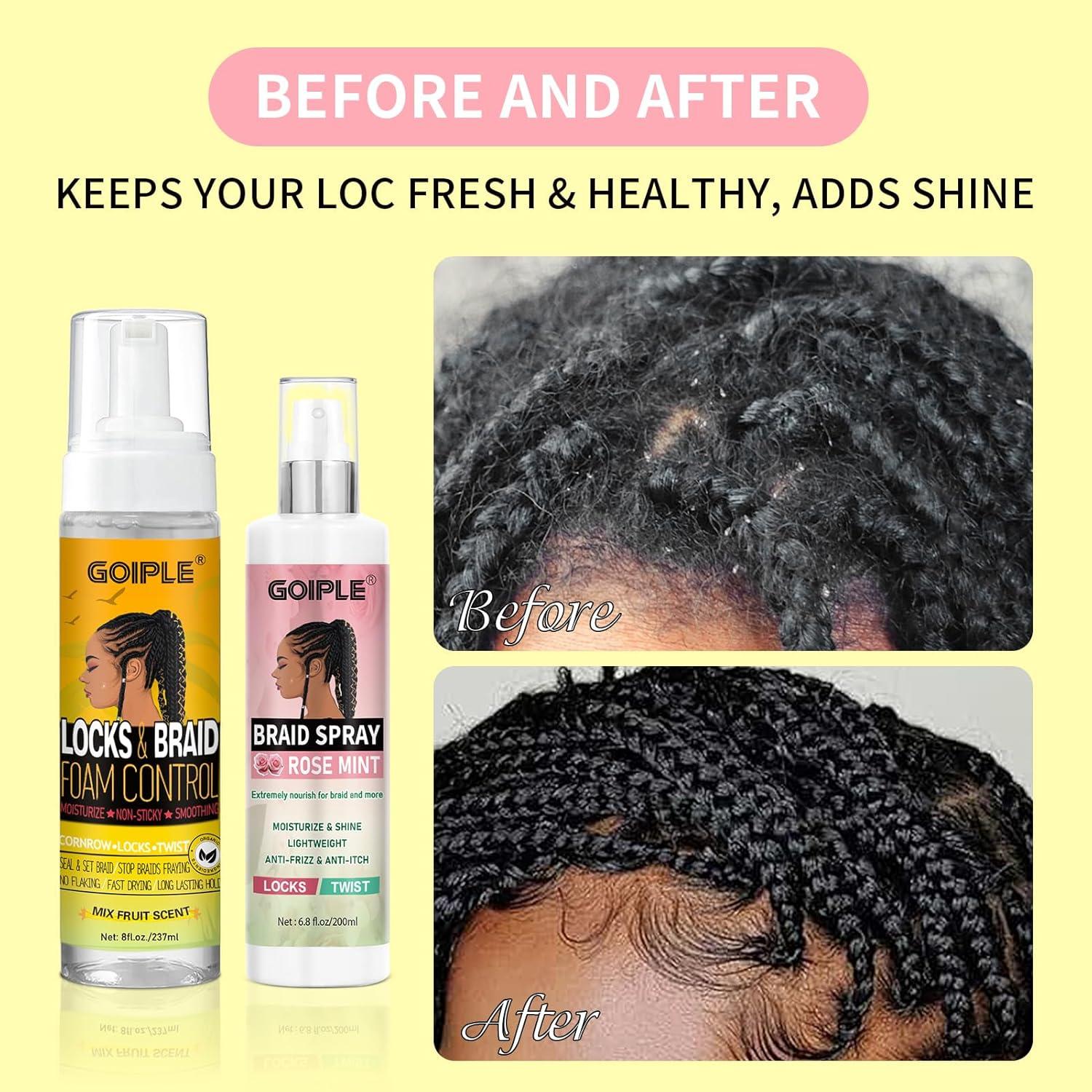 imageBraid Foam Control Mousse Hair Braiding Mousse for Twist Locs Braids Lightweight Braid Spray Rose Mint for Dreads Dreadlocks Locks Spray Rose Water for Itchy Scalp 2PCS