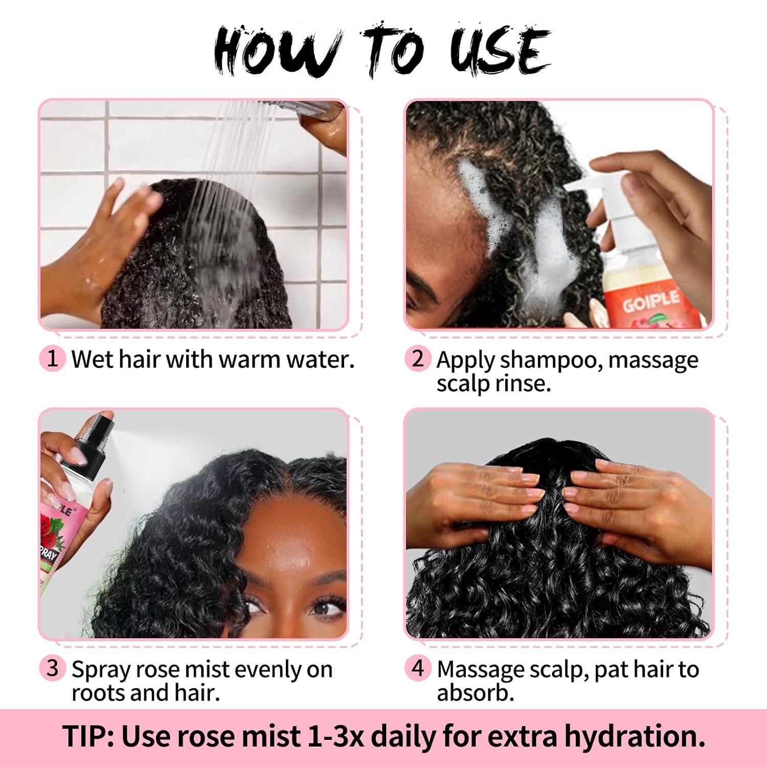 imageRose Spray for Hair Loc Rose Water Hair Scalp Moisturizer 2 in 1 Deep Clean amp Conditioner Apple Cider Vinegar Shampoo Briad Shampoo For Dreadlocks Locs Twist Foam Sulfate Free for Curly Hair 3PCS