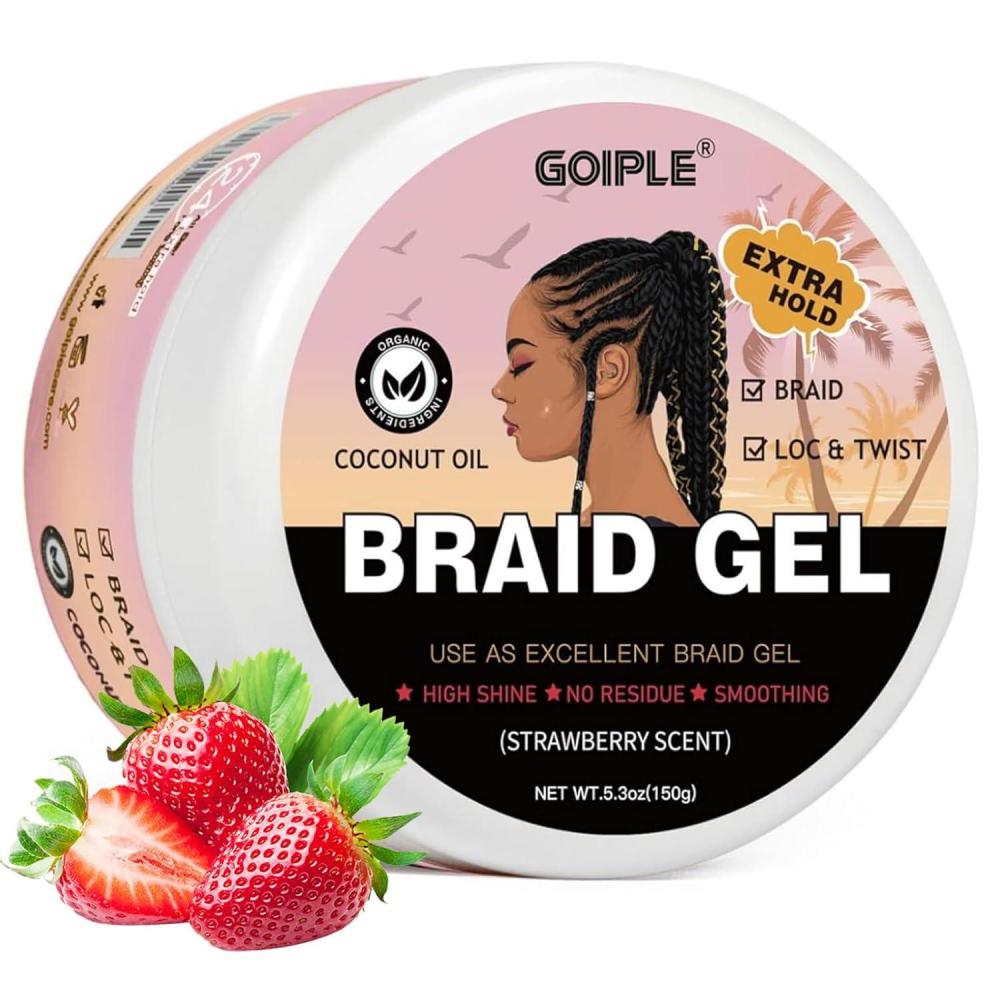image150g Braid Gel with Extra Hold High Shine for Twists Locs Braids amp Edge Control Smooths Frizz LongLasting for Locks Cornrows 53oz Strawberry Flover