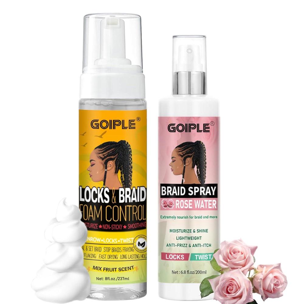imageBraid Foam Control Mousse Hair Braiding Mousse for Twist Locs Braids Lightweight  Braid Spray Rose Mint for Dreads Dreadlocks Locks Spray Rose Water for Itchy Scalp 2PCS