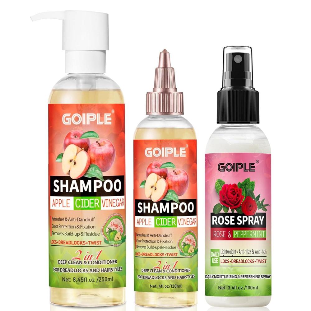 imageRose Spray for Hair Loc Rose Water Hair Scalp Moisturizer 2 in 1 Deep Clean amp Conditioner Apple Cider Vinegar Shampoo Briad Shampoo For Dreadlocks Locs Twist Foam Sulfate Free for Curly Hair 3PCS