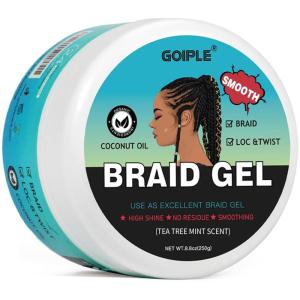 8.8OZ Strong Hold Braiding Gel for Twists, Locs, Cornrows – Tames Frizz, High Shine, No Flake, Easy Edge Control(braid gel-8.8oz-Tea Tree)
