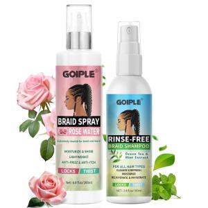 Braid Foam Control Mousse Braiding Mousse No-Water Braid Shampoo for Braids, Twist, Locs – Hair Foaming No Flake Extra Hold – Rinse-Free Dreadlock Shampoo for Build-Up, Odor, Itch & Flakes(2PCS)(braid shampoo & braid spray-2pcs)