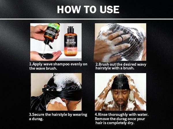 image12 FL OZ Wash Shampoo for Black Men 360 Waves Shampoo for Men Hydration Enhance Shampoos Biotin Hair Growth Shampoos with Wave Comb Hair Brush Strengthens Hair Promote Growth Nourishes 2 scents
