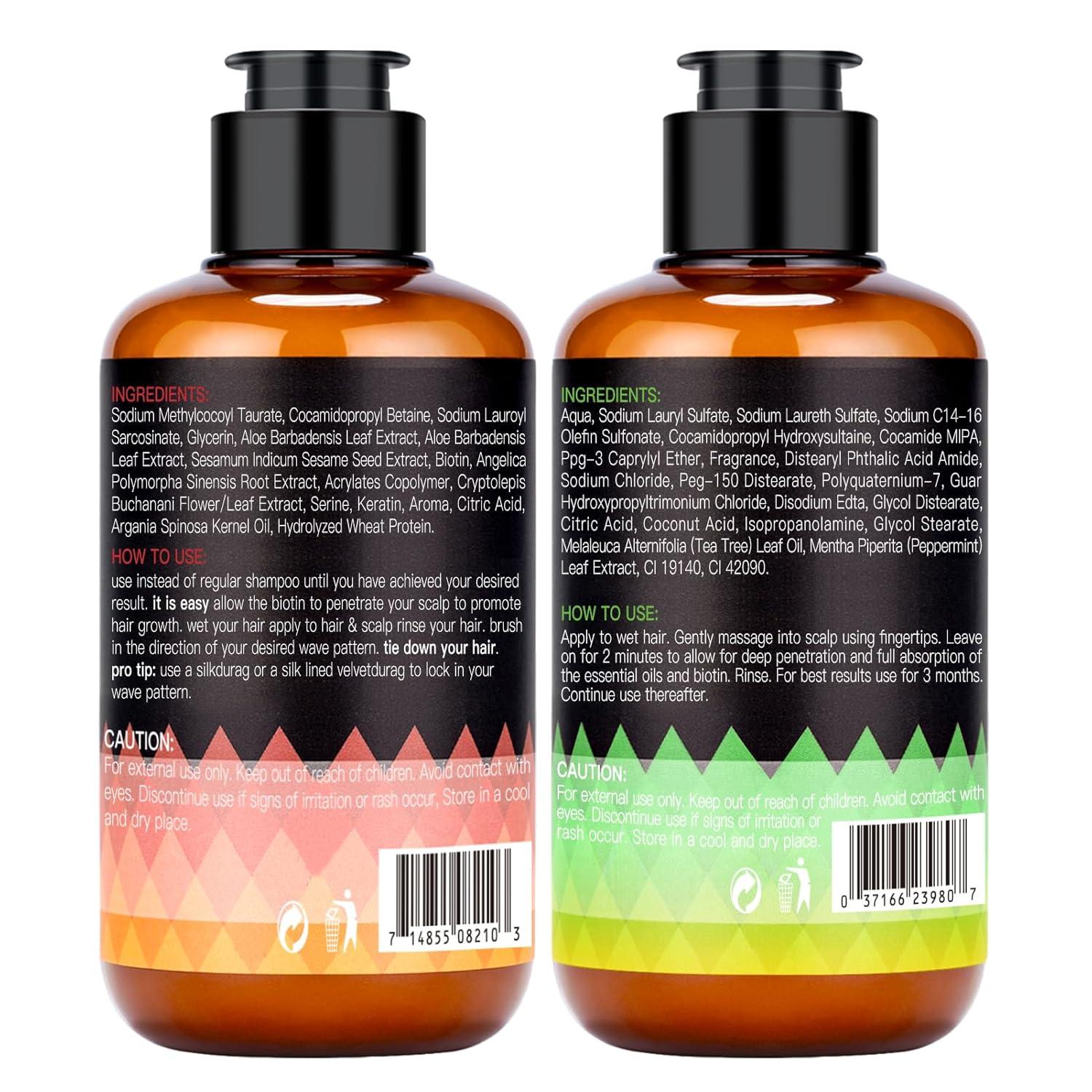 image12 FL OZ Wash Shampoo for Black Men 360 Waves Shampoo for Men Hydration Enhance Shampoos Biotin Hair Growth Shampoos with Wave Comb Hair Brush Strengthens Hair Promote Growth Nourishes 2 scents