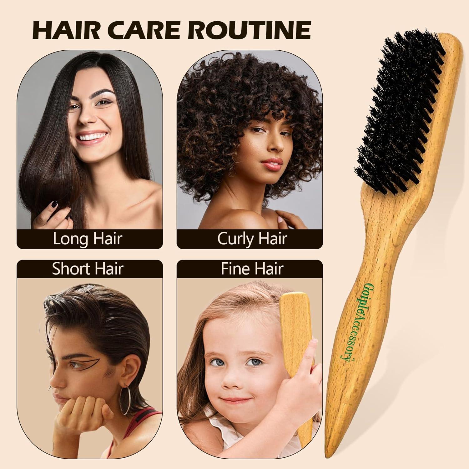 image2PCS Boar Bristle Hair Brush Slick Back Hair Brush for Sleek Ponytail Bun amp Smoothing Baby Hairs Soft Smoothing to StylePolish amp Lay Hair Down Flat Wooden Brush Teasing Hairbrush for Men Women