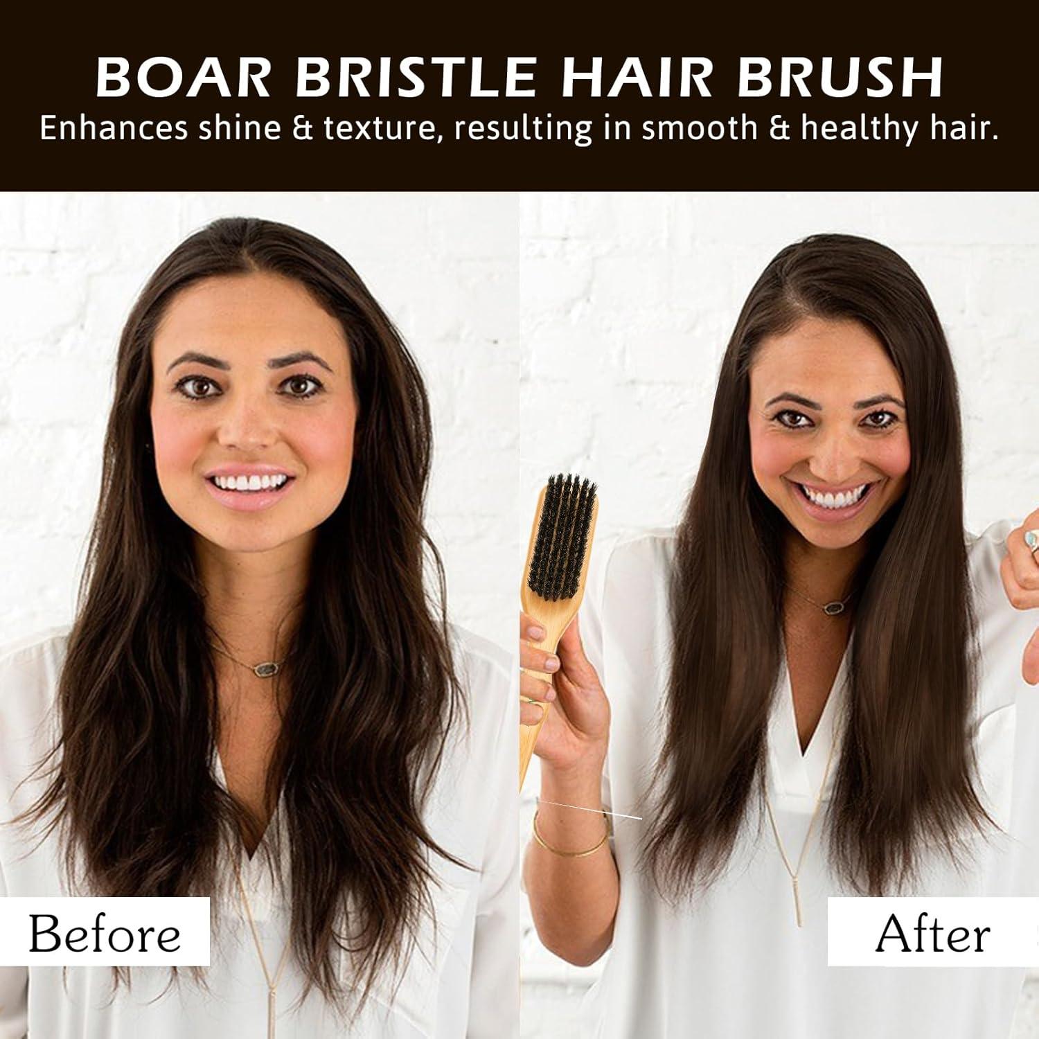 image2PCS Boar Bristle Hair Brush Slick Back Hair Brush for Sleek Ponytail Bun amp Smoothing Baby Hairs Soft Smoothing to StylePolish amp Lay Hair Down Flat Wooden Brush Teasing Hairbrush for Men Women