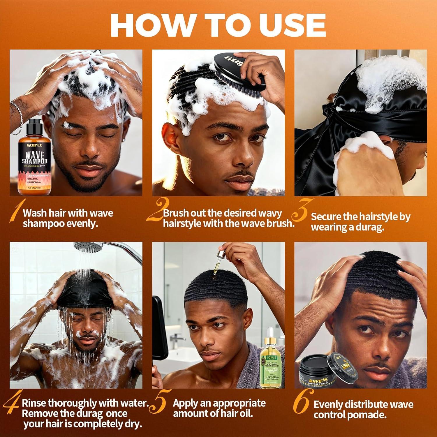 image360 Wave Kit for Men Grooming Kit for 360 Waves 3 Wave Brushes Soft Medium amp Hard Satin Durag Hand Mirror Hair Comb Hair Brush Cleaner Wave Pomade amp Shampoo amp Rosemary Oil Best Gift Set