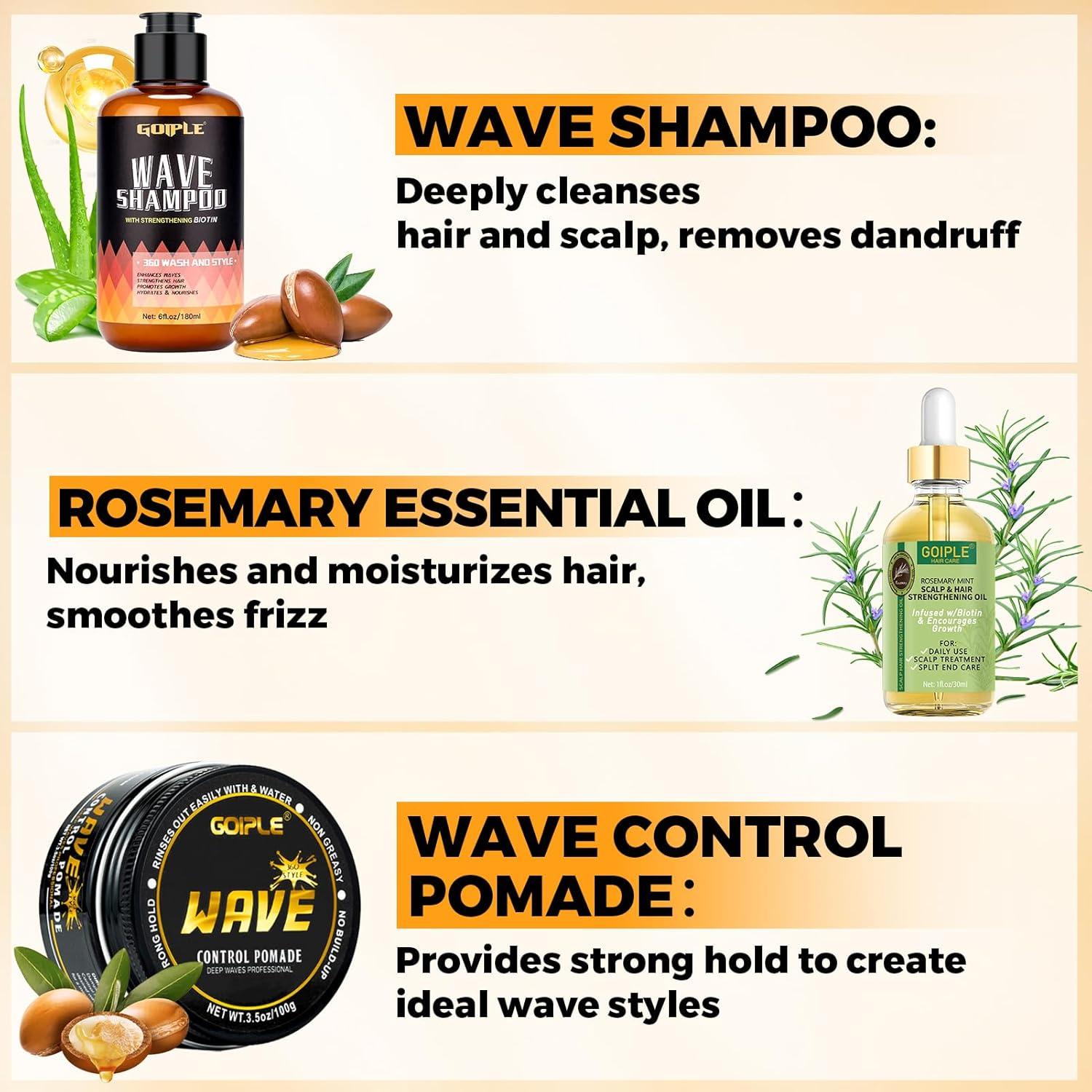 image360 Wave Kit for Men Grooming Kit for 360 Waves 3 Wave Brushes Soft Medium amp Hard Satin Durag Hand Mirror Hair Comb Hair Brush Cleaner Wave Pomade amp Shampoo amp Rosemary Oil Best Gift Set