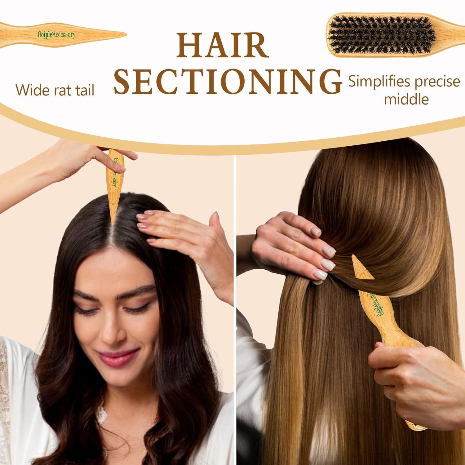 imageBoar Bristle Slick Back Hair Brush for Smooth Flyaways Frizz Sleek Ponytail Buns and Edge Baby Hair Teasing Hair Comb Edge Brush Teasing Brush Rat Tail Comb for Girls Kids Women amp Men
