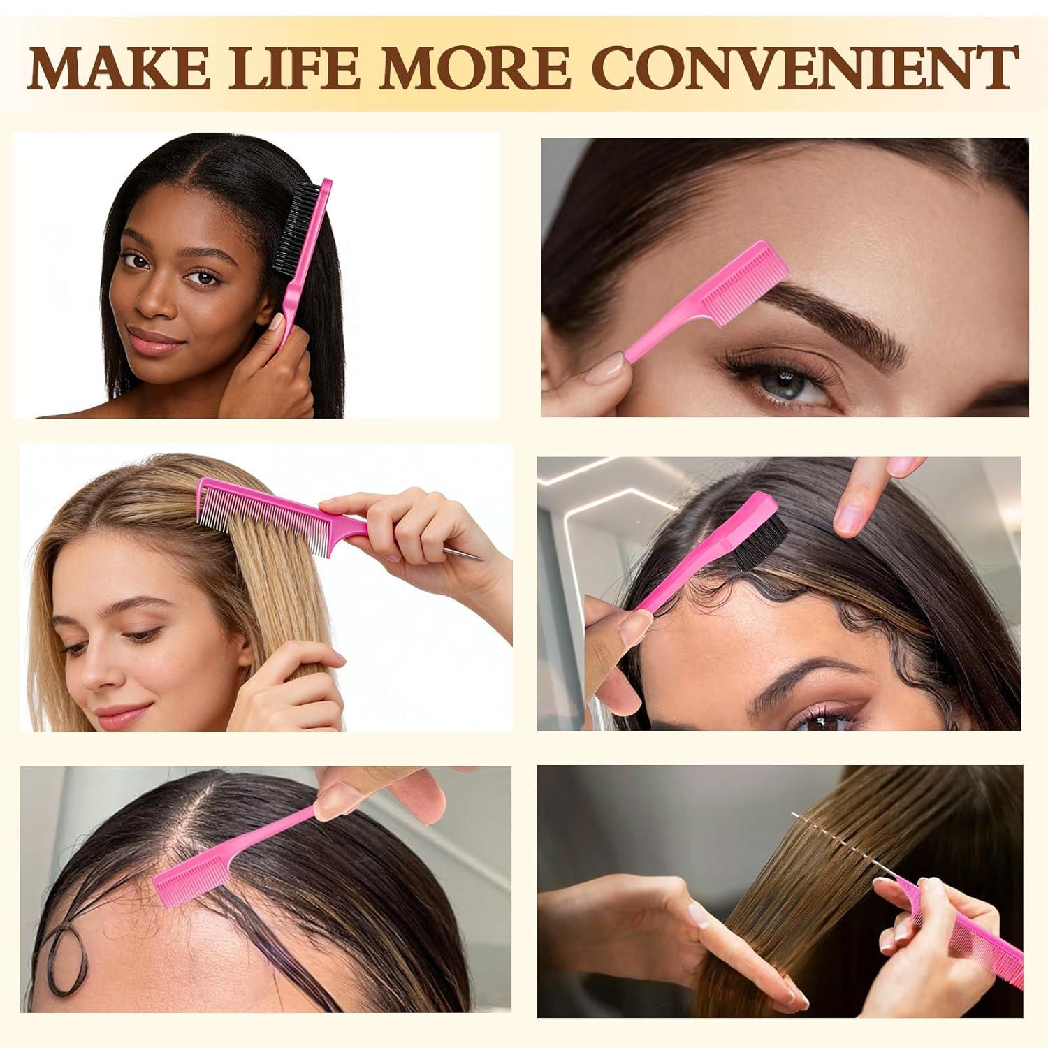 imageBoar Bristle Slick Back Hair Brush for Smooth Flyaways Frizz Sleek Ponytail Buns and Edge Baby Hair Teasing Hair Comb Edge Brush Teasing Brush Rat Tail Comb for Girls Kids Women amp Men