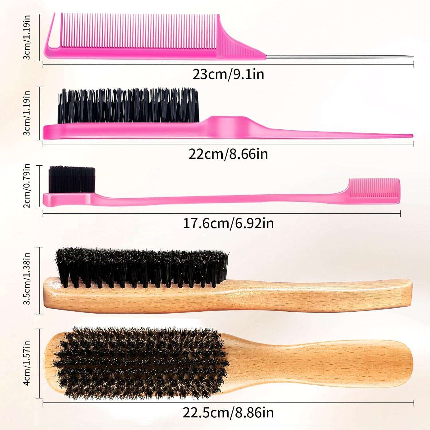 imageBoar Bristle Slick Back Hair Brush for Smooth Flyaways Frizz Sleek Ponytail Buns and Edge Baby Hair Teasing Hair Comb Edge Brush Teasing Brush Styling Accessories for Girls Kids Women amp Men