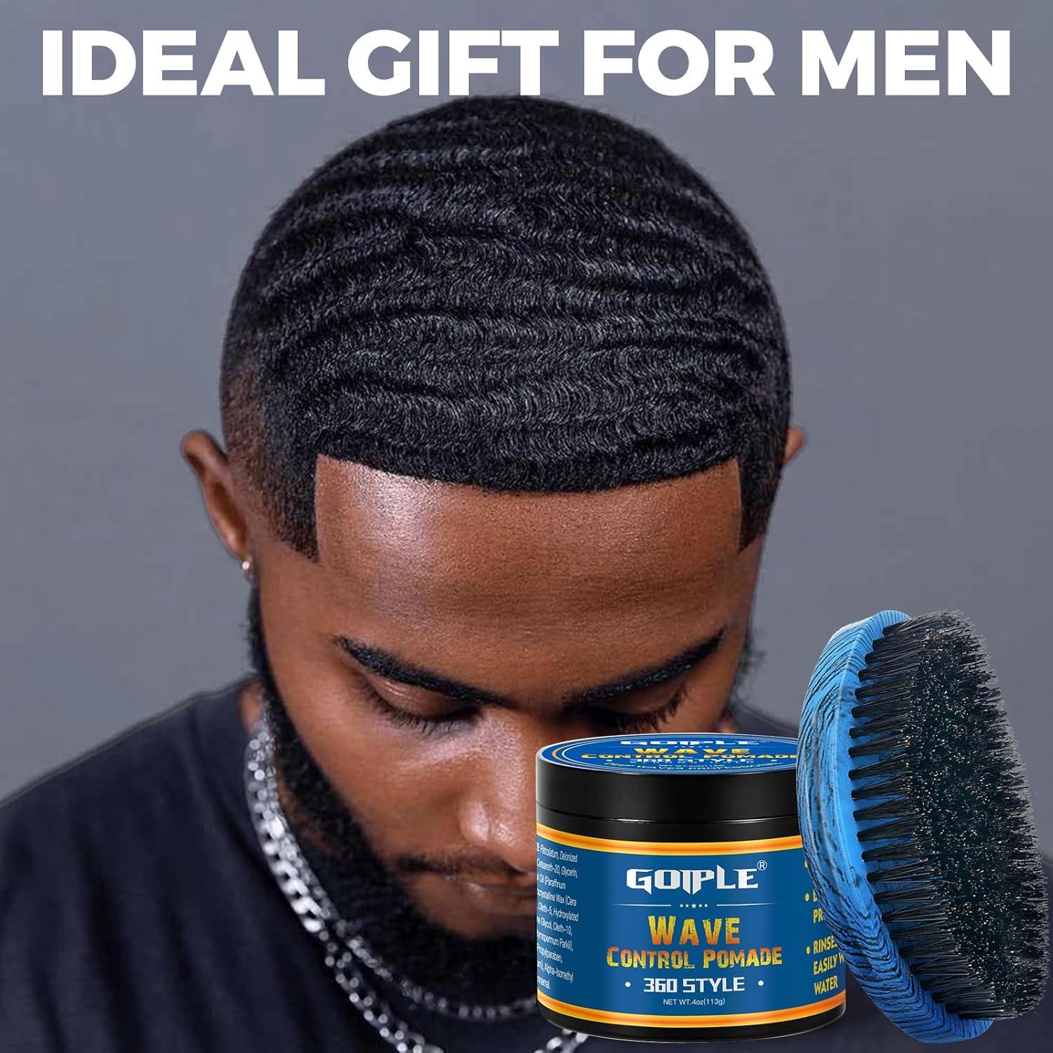 imageCurved 360 Wave Brush For Black Men Medium Hard Palm Brush for Laying Down Waves Made with Natural Boar Bristle and Wood Easy to Hold Wave Pomade Strong Hold for Creating 360 Layer Hair Waves