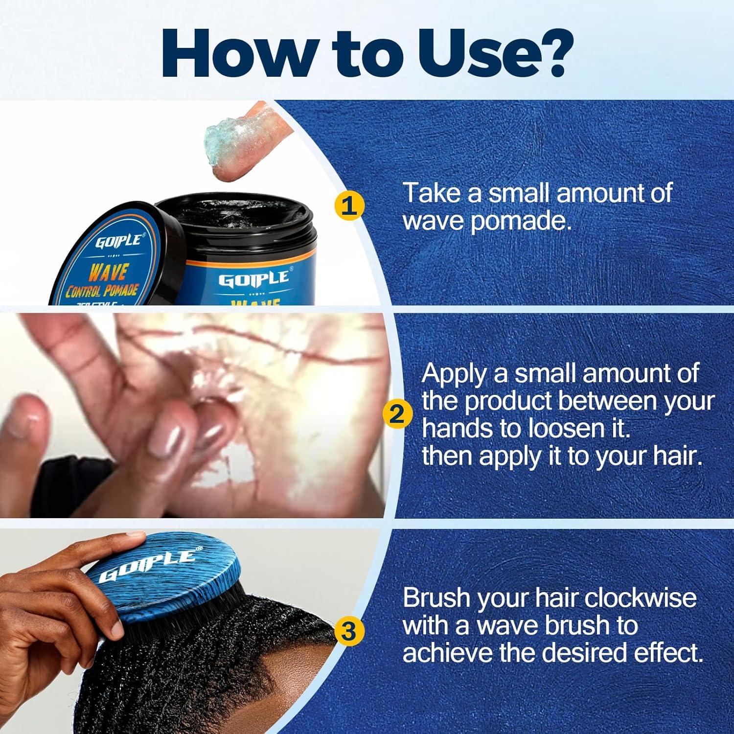 imageCurved 360 Wave Brush For Black Men Medium Hard Palm Brush for Laying Down Waves Made with Natural Boar Bristle and Wood Easy to Hold Wave Pomade Strong Hold for Creating 360 Layer Hair Waves