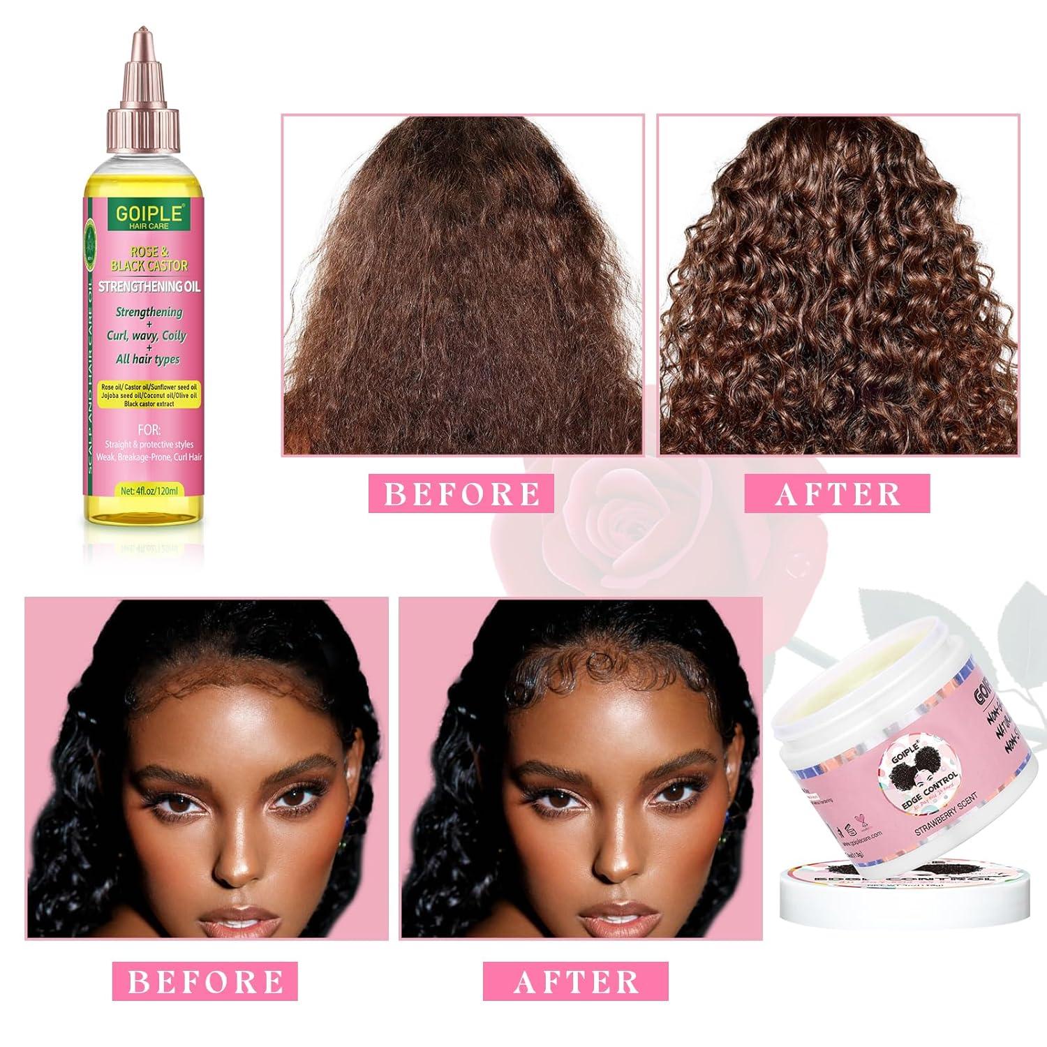 imageEdge Control Wax Strong Hold Nongreasy Hair Styling Gel Edge Wax No Flaking Edge Control for Black Hair Edge Wax for Women RoseampBlack Castor Oil for Hair Growth Edge Brush Hair Braid BonnetEdge Control Set7pcs