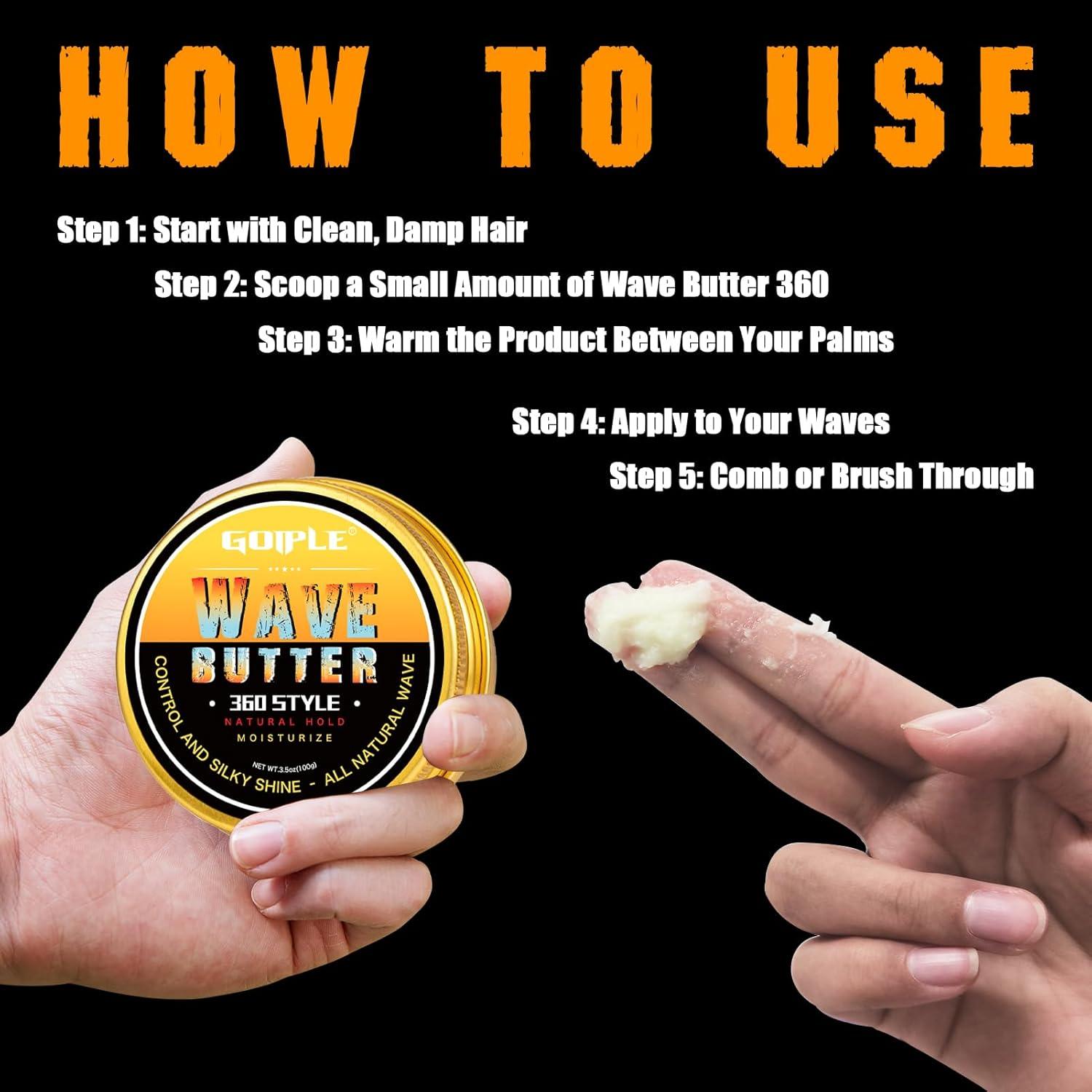 imageGoiple Wave Butter 360 Wave Grease for Men Wave Butter for Layered Waves Moisture Control and Silky Shine All Natural Wave Cream with Shea Butter and Beeswax for Wolfing 35 OZ