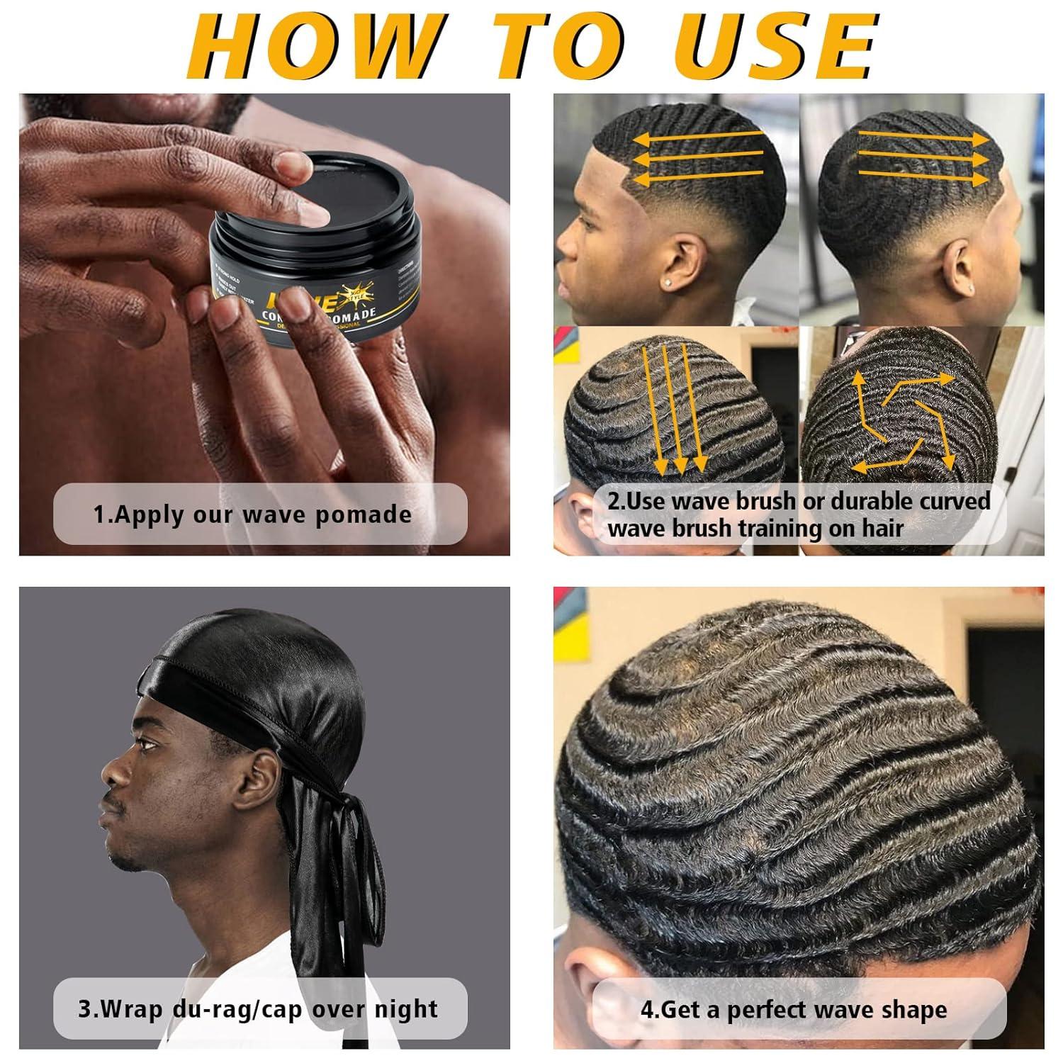 imageGoiple Wave Pomade for Men Strong Hold Easy Wash 360 Wave Training Hair Cream Waves Grease for Men Promotes Layered Waves Moisture Control and Silky Shine Pomade Brushe Silky Durag Cap Set