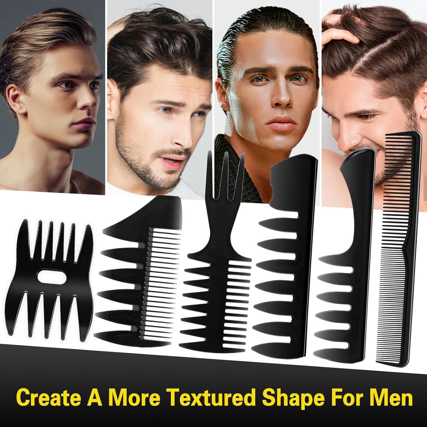 imageHair Styling Combs Set Wide Tooth Texture Comb For Men Christmas Gift for Men Barber Brush Comb Set Barber Tools for All Types Hair Styling Powder for Mens Texture Powder Flexible Hold Matte Finishyellow