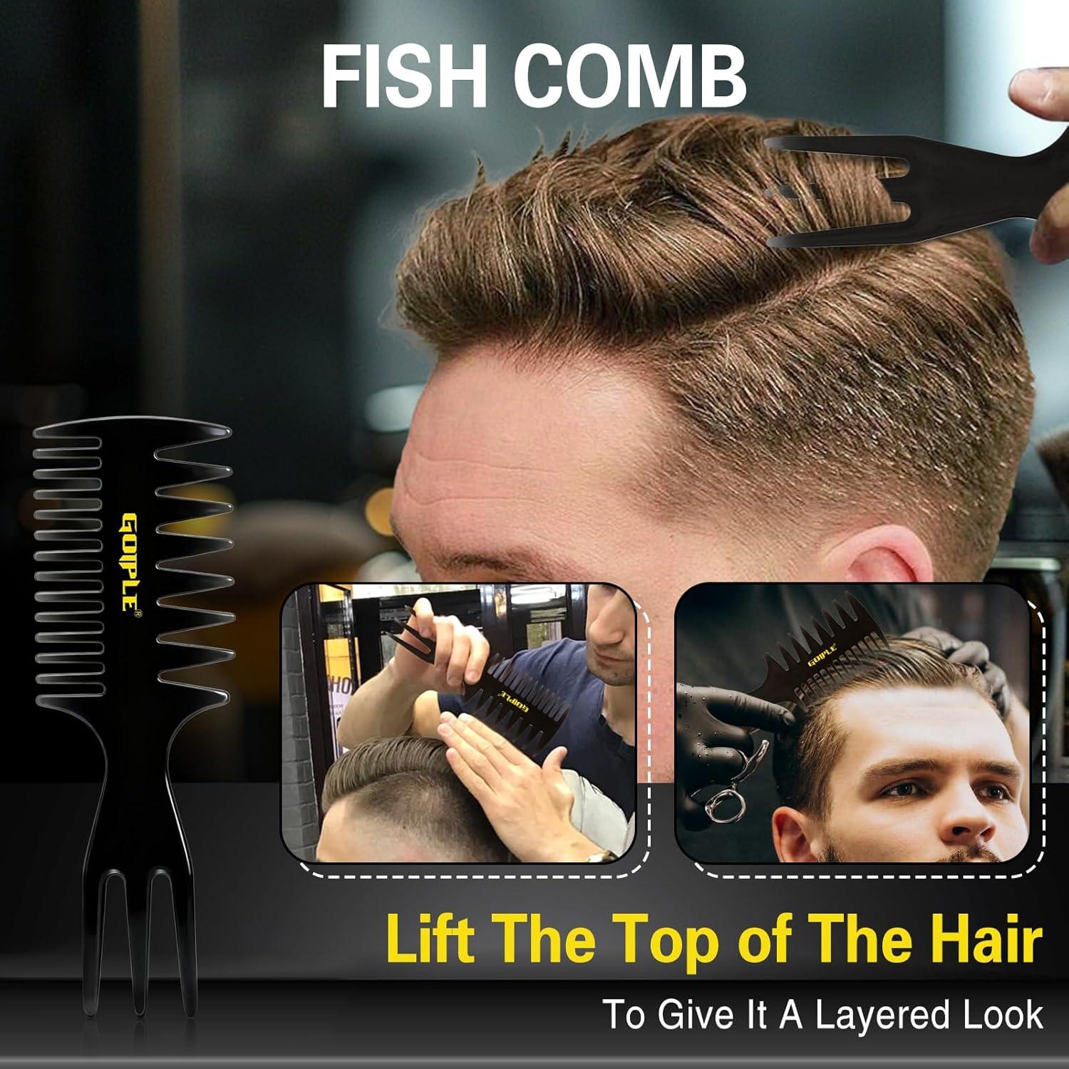 imageHair Styling Combs Set Wide Tooth Texture Comb For Men Christmas Gift for Men Barber Brush Comb Set Barber Tools for All Types Hair Styling Powder for Mens Texture Powder Flexible Hold Matte Finishblack