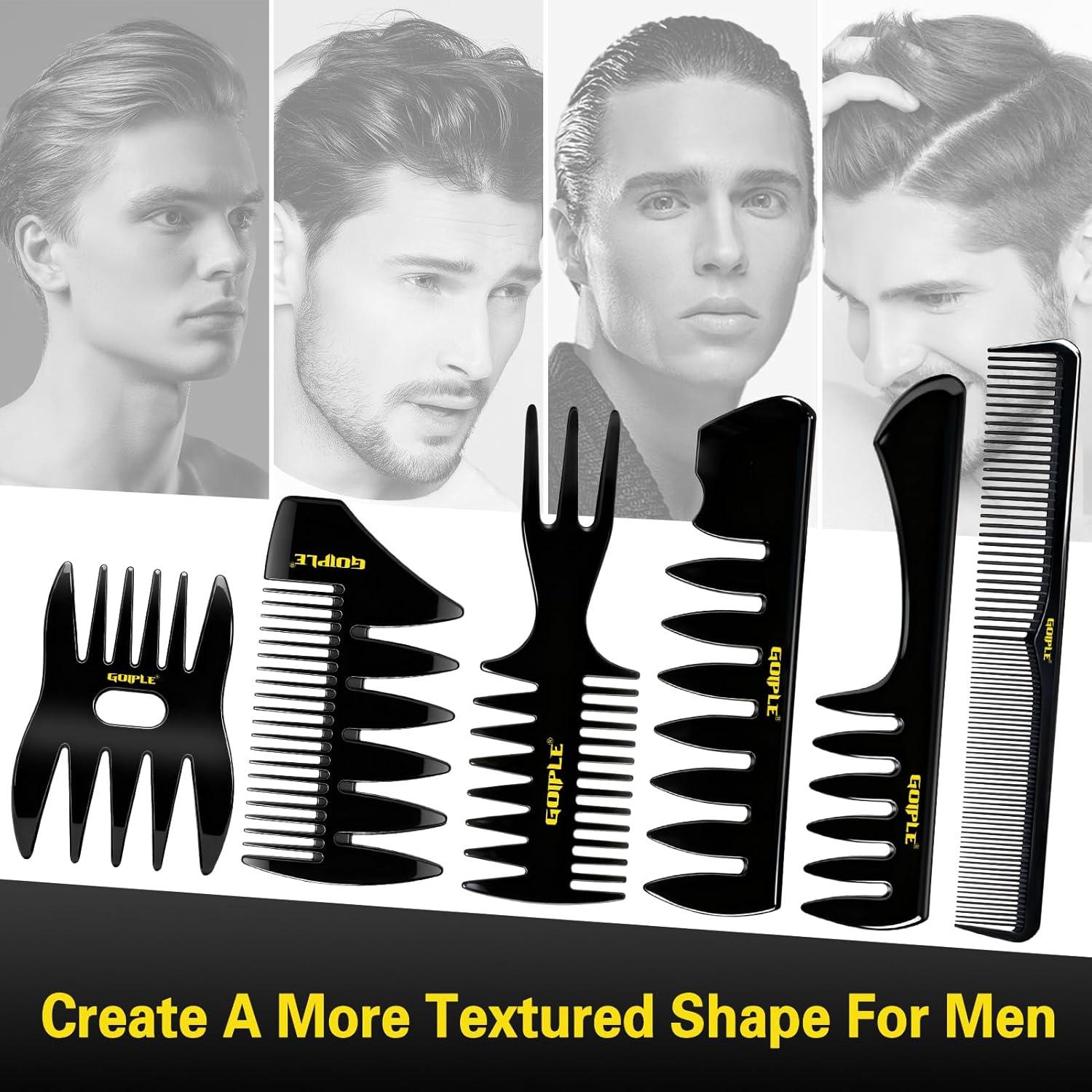 imageHair Styling Combs Set Wide Tooth Texture Comb For Men Christmas Gift for Men Barber Brush Comb Set Barber Tools for All Types Hair Styling Powder for Mens Texture Powder Flexible Hold Matte Finishblack