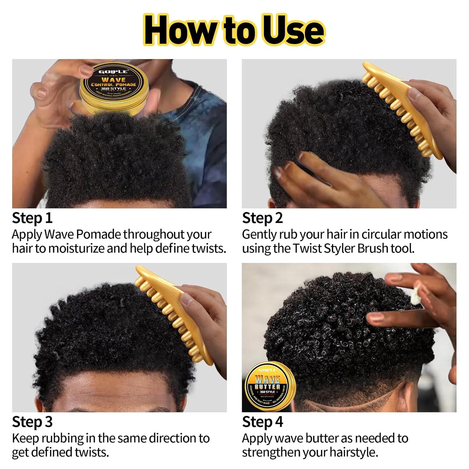 imageHair Twist Sponge Brush Twist Styler Comb for Black Men Washable Afro Curl Sponge Racket for Barbers amp Daily Use Ideal for Coiled 4C Hair Wave Pomade Butter Rubber Large Tooth Brush Set Gold