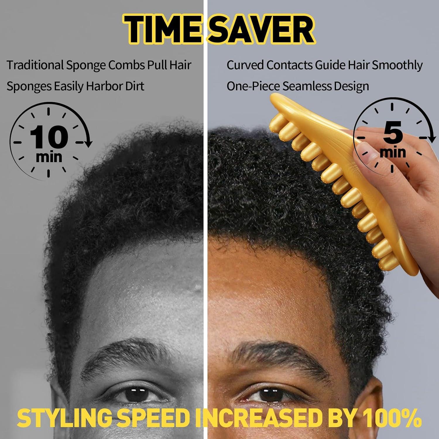imageHair Twist Sponge Brush Twist Styler Comb for Black Men Washable Afro Curl Sponge Racket for Barbers amp Daily Use Ideal for Coiled 4C Hair Wave Pomade Butter Rubber Large Tooth Brush Set Gold