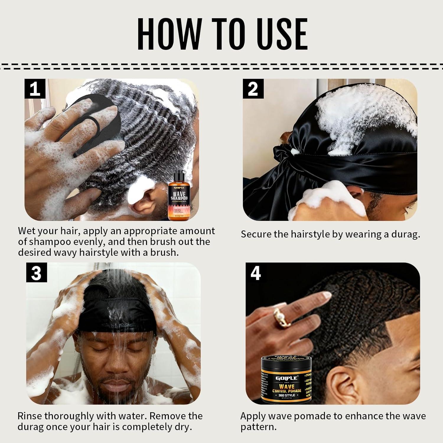 imageNatural Wave Pomade Strong Hold Easy Wash 360 Wave Training Hair Cream Waves Grease for Men WaterBased Hair Cream Moisture Control 360 Waves Wash Shampoo Enhance Waves Hair Shampoo for Black Men