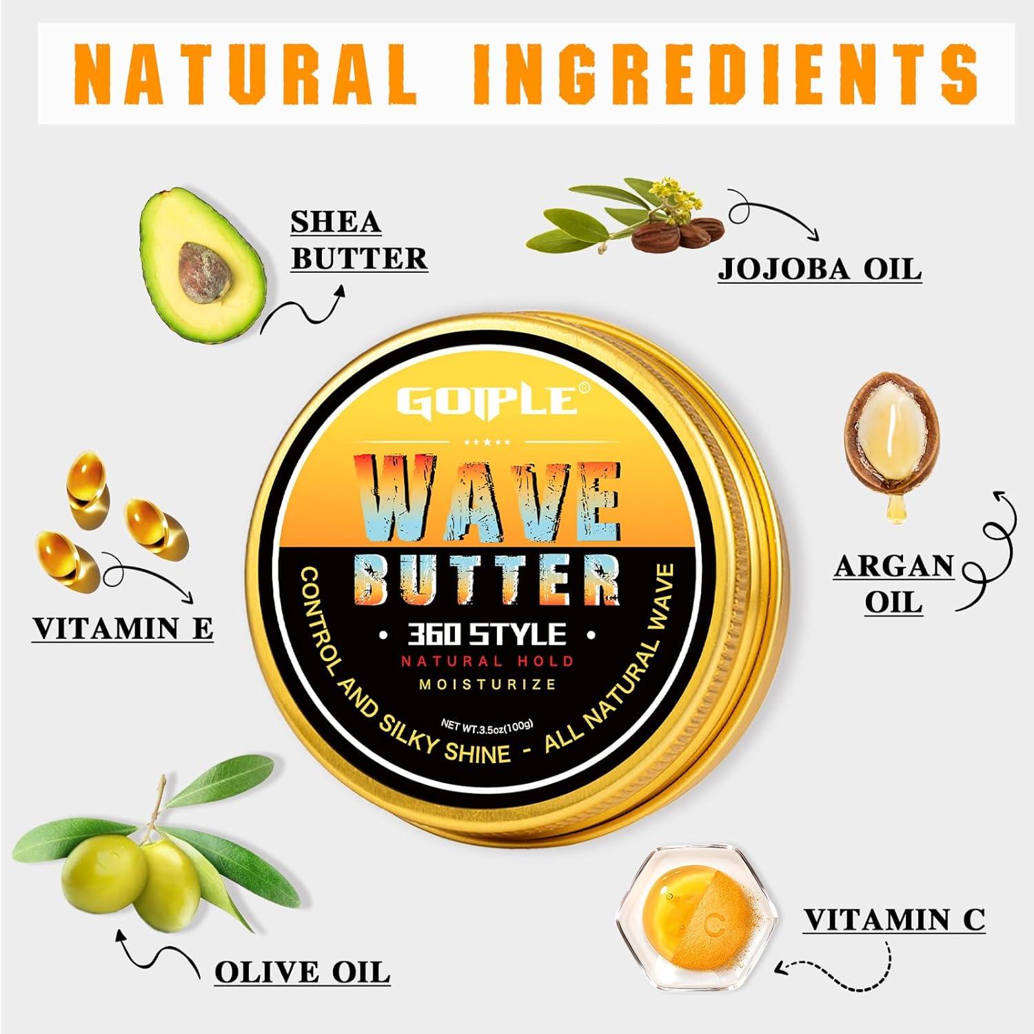 imageNatural Wave Pomade for Men Strong Hold Easy Wash 360 Wave Training Hair Cream Waves Grease for Men Promotes Layered Waves Moisture Control and Silky Shine 4ozwave pomadebutter5pcs