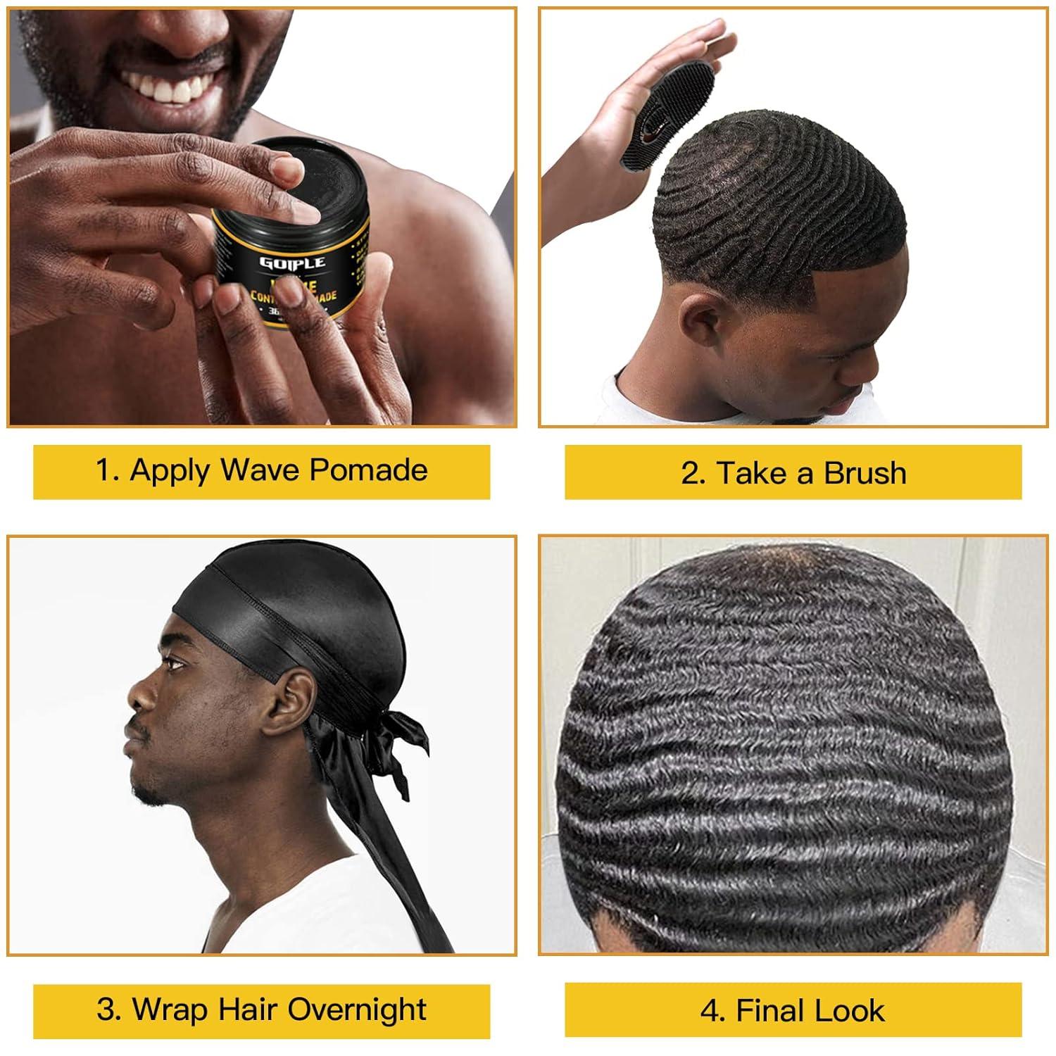 imageNatural Wave Pomade for Men Strong Hold Easy Wash 360 Wave Training Hair Cream Waves Grease for Men Promotes Layered Waves Moisture Control and Silky Shine 4oz4oz wave pomade4pcs