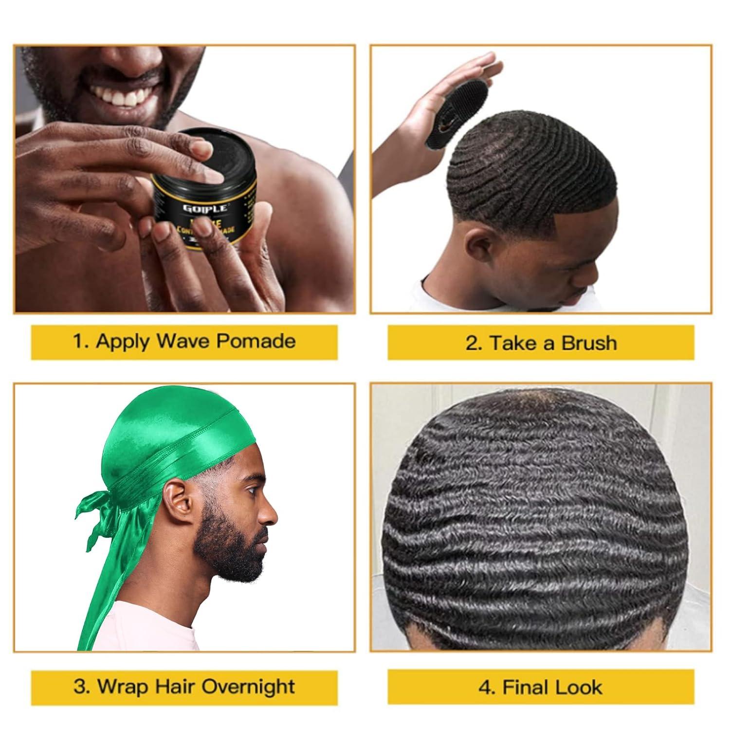 imageNatural Wave Pomade for Men Strong Hold Easy Wash 360 Wave Training Hair Cream Waves Grease for Men Promotes Layered Waves Moisture Control and Silky Shine 4oz4oz wave poamdedurags 8pcs