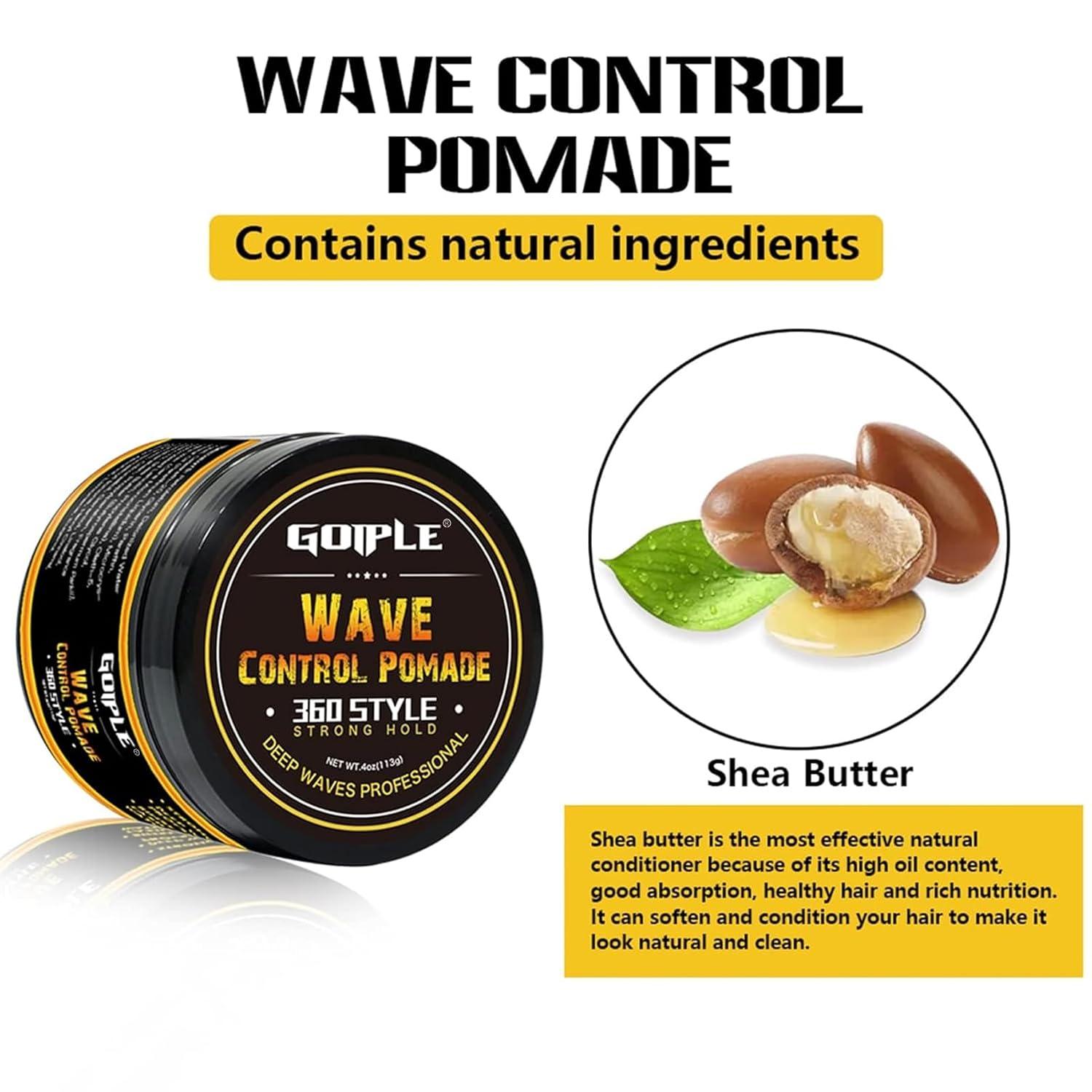 imageNatural Wave Pomade for Men Strong Hold Easy Wash 360 Wave Training Hair Cream Waves Grease for Men Promotes Layered Waves Moisture Control and Silky Shine 4oz4oz wave poamdedurags 8pcs