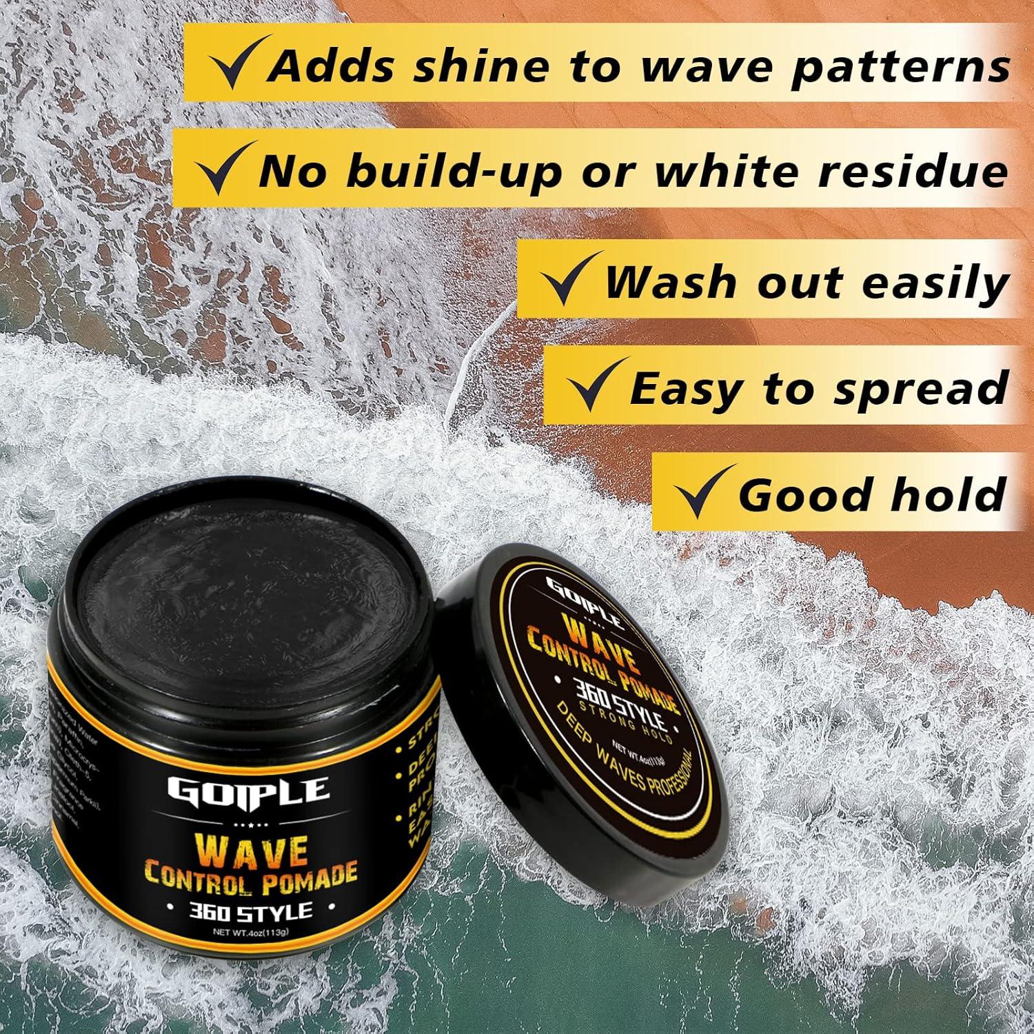 imageNatural Wave Pomade for Men Strong Hold Easy Wash 360 Wave Training Hair Cream Waves Grease for Men Promotes Layered Waves Moisture Control and Silky Shine 4oz4oz wave pomade4pcs