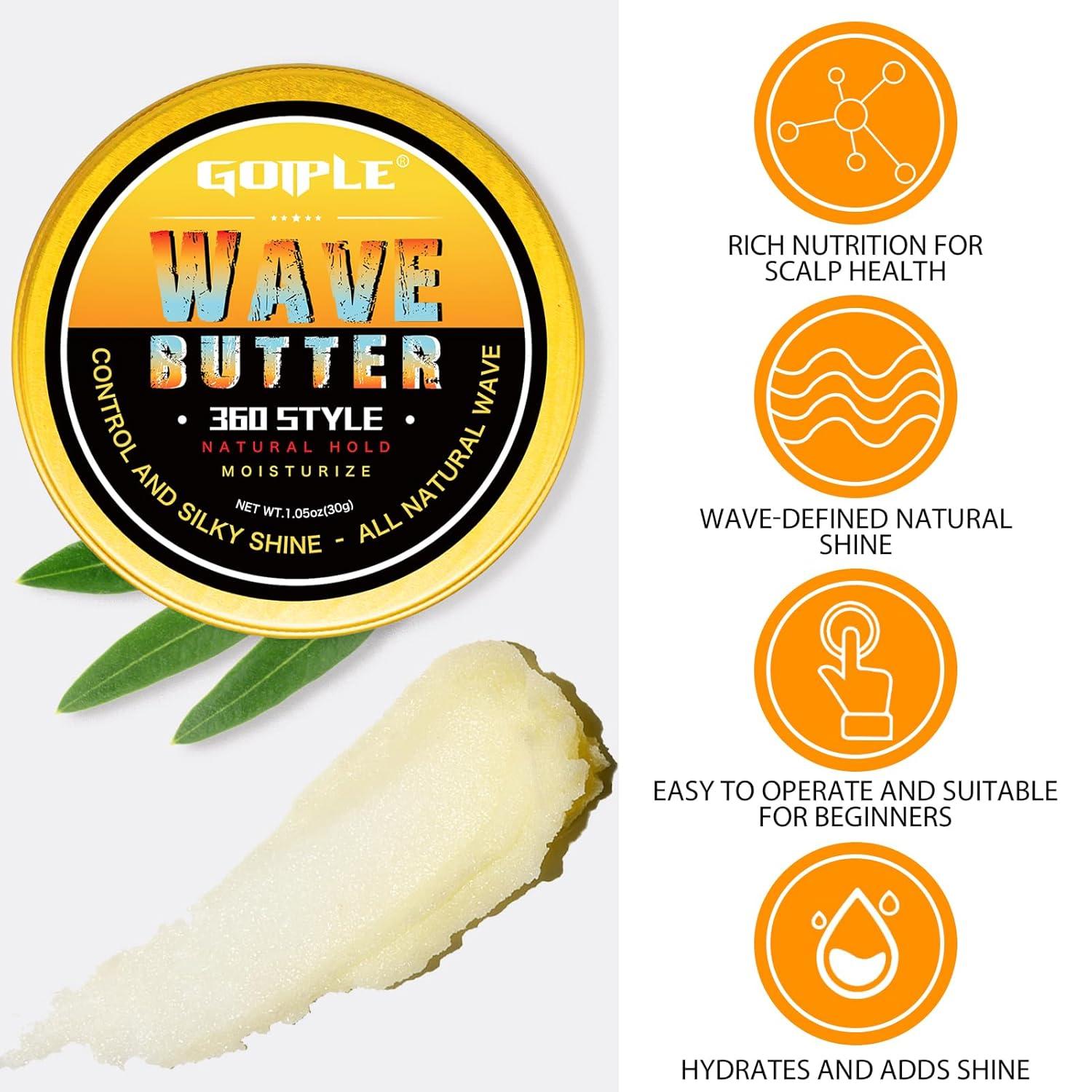 imageNatural Wave Pomade for Men Strong Hold Easy Wash 360 Wave Training Hair Cream Waves Grease for Men Promotes Layered Waves Moisture Control and Silky Shine 4ozpoamdebutterdurags14pcs