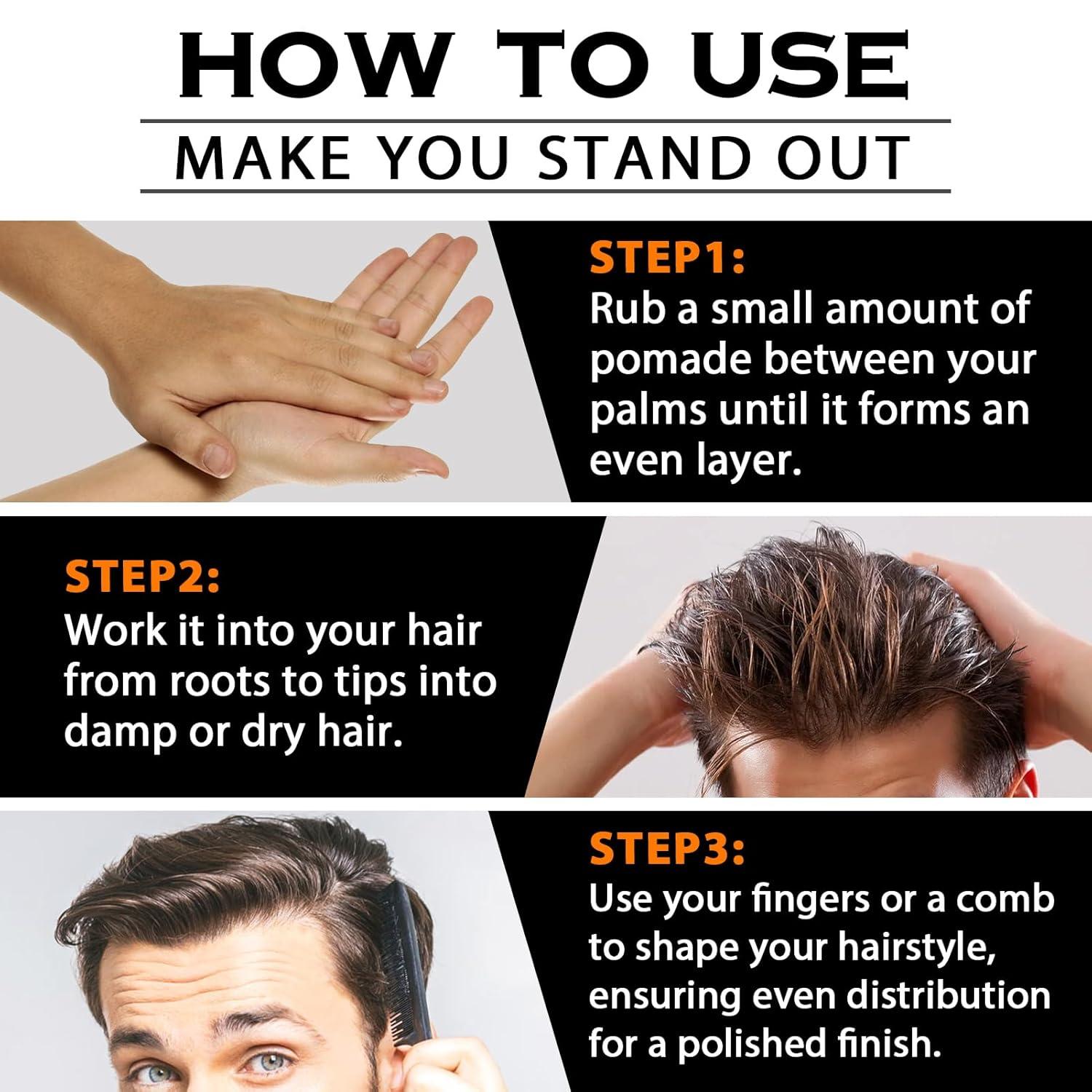 imageOriginal Hair Pomade for Men Strong Hold High Shine Mens Hair Gel Pomade Water Based Mens Hair Products Flake Free Hair Gel Easy To Wash Out All Day Hold For All Hairstyles 2PCS