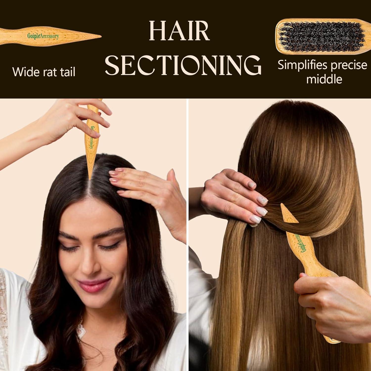 imageSlick Back Hair Brush amp Wax Stick Set for Slick Back Hair Teasing Boar Bristle Hair Brush for Sleek Control Flyaways amp Baby Hairs Wax Stick for Women Sectioning amp Smoothing Ponytail Bunbristle brush wax stick2pcs
