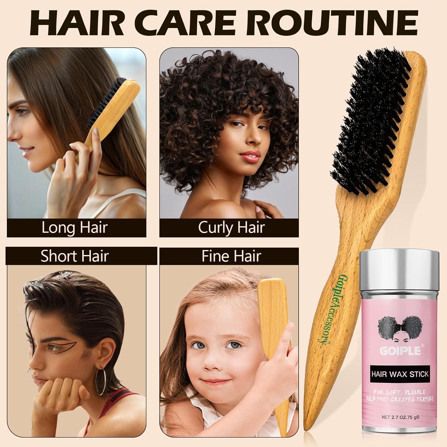 imageSlick Back Hair Brush amp Wax Stick Set for Slick Back Hair Teasing Boar Bristle Hair Brush for Sleek Control Flyaways amp Baby Hairs Wax Stick for Women Sectioning amp Smoothing Ponytail Bunbristle brush wax stick2pcs