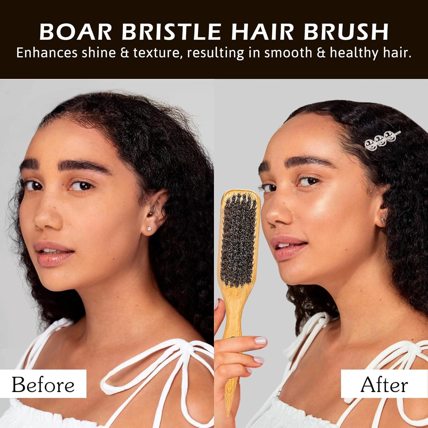 imageSlick Back Hair Brush amp Wax Stick Set for Slick Back Hair Teasing Boar Bristle Hair Brush for Sleek Control Flyaways amp Baby Hairs Wax Stick for Women Sectioning amp Smoothing Ponytail Bunbristle brush wax stick2pcs